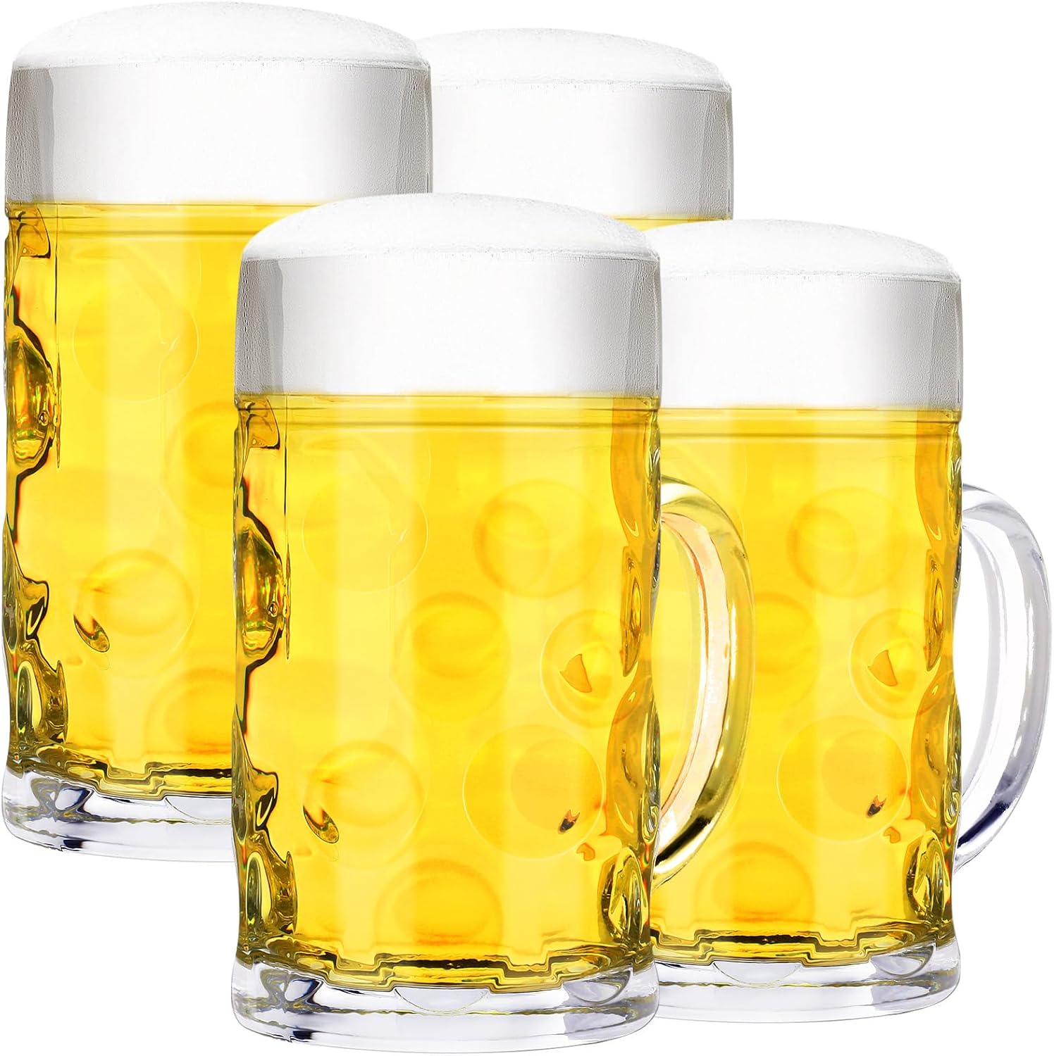 Zhehao 2 Pcs 44 oz Summer Jumbo Beer Mug Large Glass Stein Mugs with Handle Clear Drinking Mug Bulk Dimpled Cups for Juice Coffee Beer Fest Party BBQ Picnic Wedding Summer Party