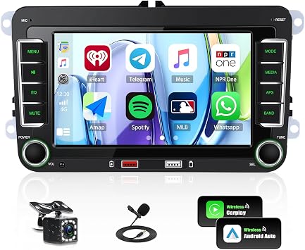 SIXTOP Car Stereo Radio for VW Passat Golf 5 6 Tiguan Jetta Caddy Touran Seat Sharan Wireless Apple CarPlay Android Auto 7 Inch HD Touch Screen Bluetooth FM/AM Mirror Link EQ USB SWC Backup Camera
