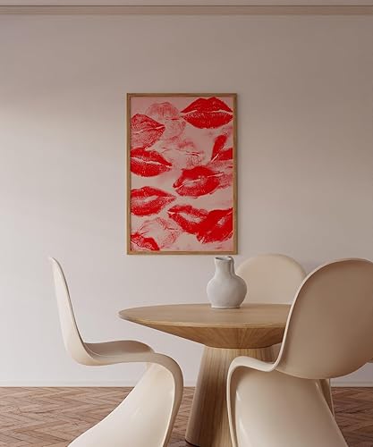 Miniatura 2 de Red Lips Poster 70s Retro Wall Art Print featuring bold lipstick kiss marks arranged in a pop art style for nostalgic vintage bedroom or living room