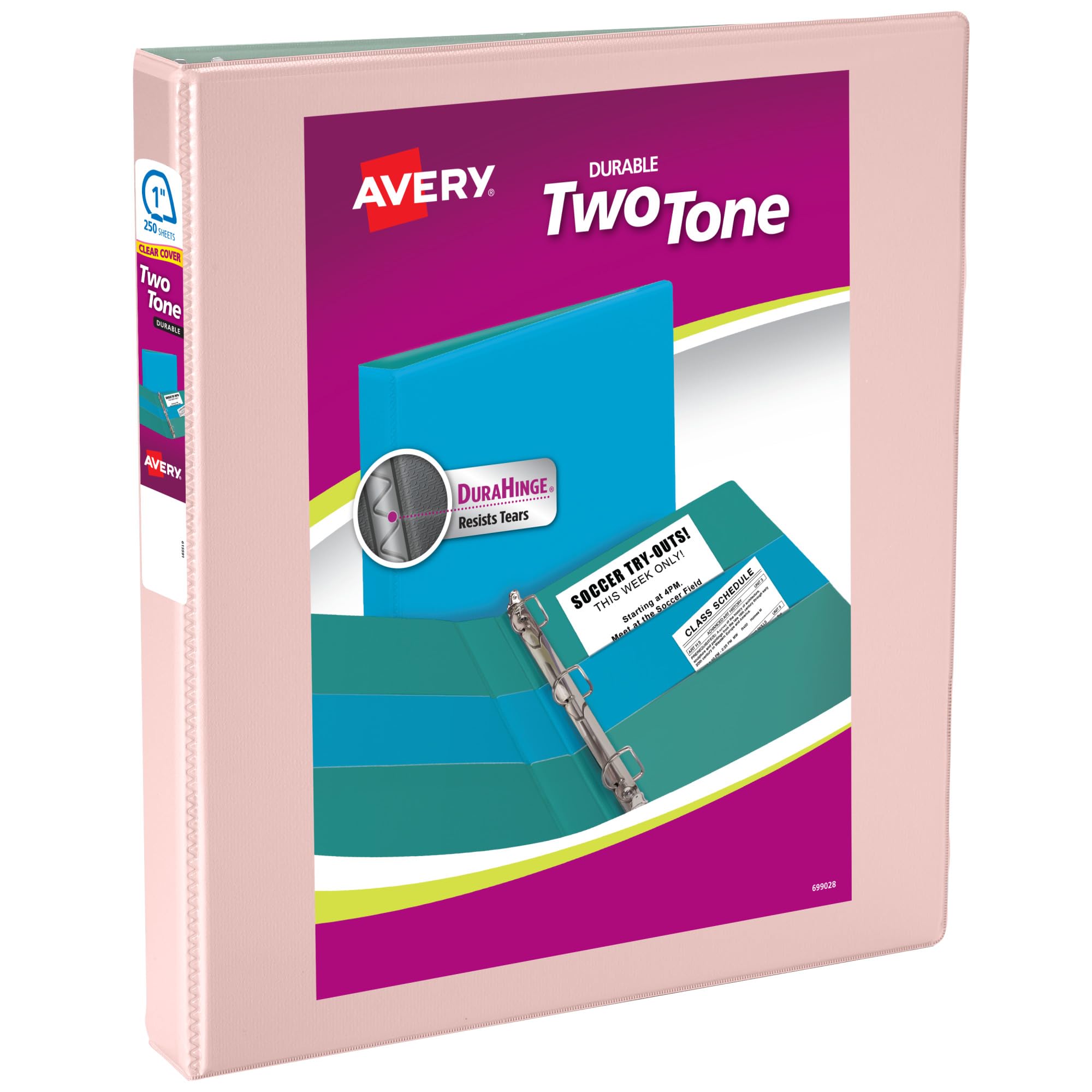 Avery Two-Tone 3 Ring Binder, 1" Slant Rings, Blush/Sage Binder