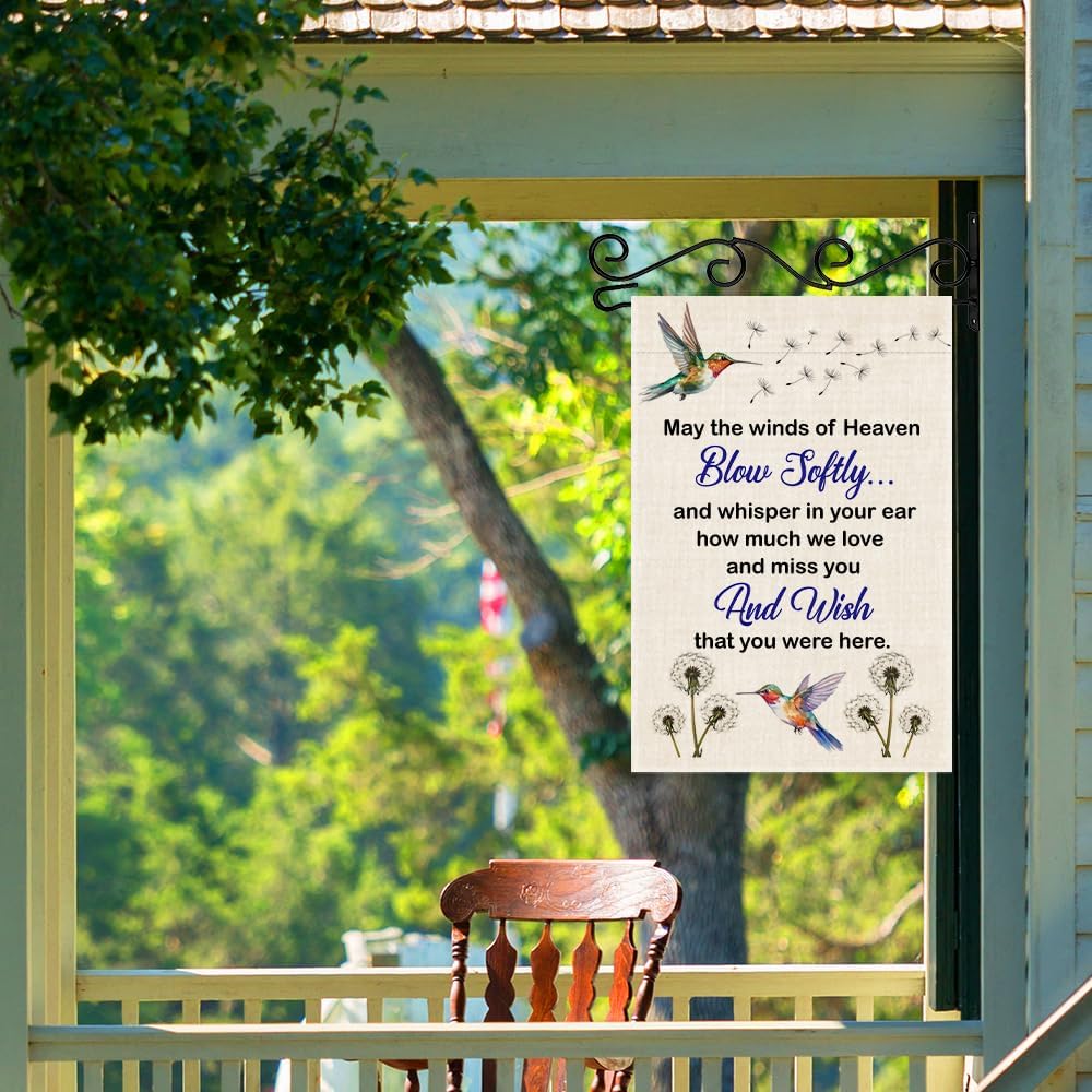 May The Winds Of Heaven Blow Solftly Garden Flag, Double Sided Farmhouse Outdoor Decor Yard Flag Gifts, Hummingbird Dandelion Memorial Garden Décor Gifts, Remembrance Sympathy House Flags - Image 5