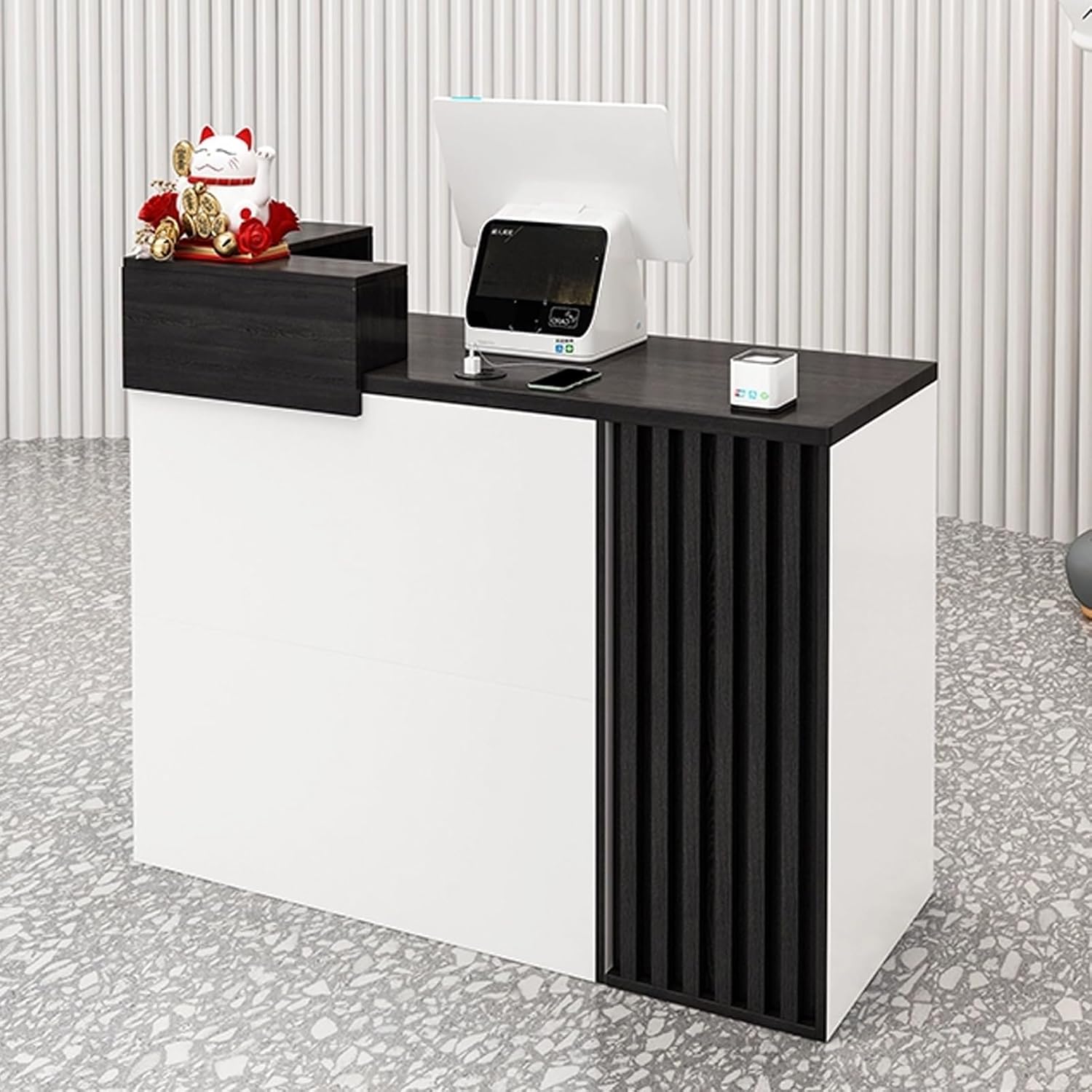 JKGHK Reception Desk, Counter Desk with Lockable Drawers, Wooden Computer Desk Reception Table, Counter Table for Salon Reception Room Checkout Office(Black)