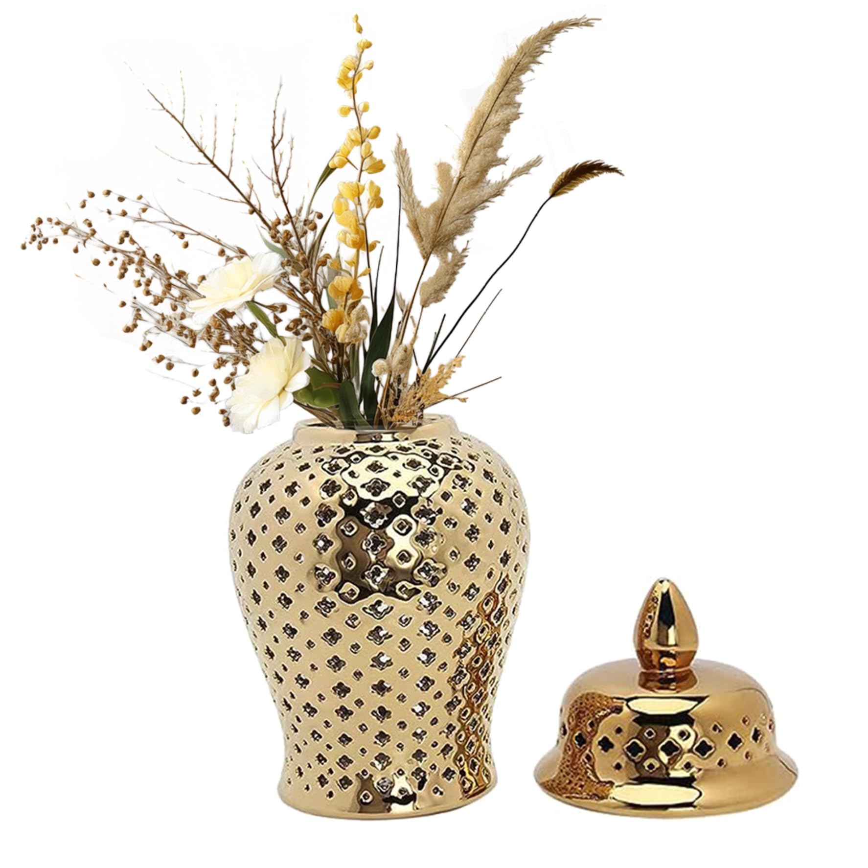 Amazon.co.jp: ジンジャージャー蓋付きのホロウアウトゴールド