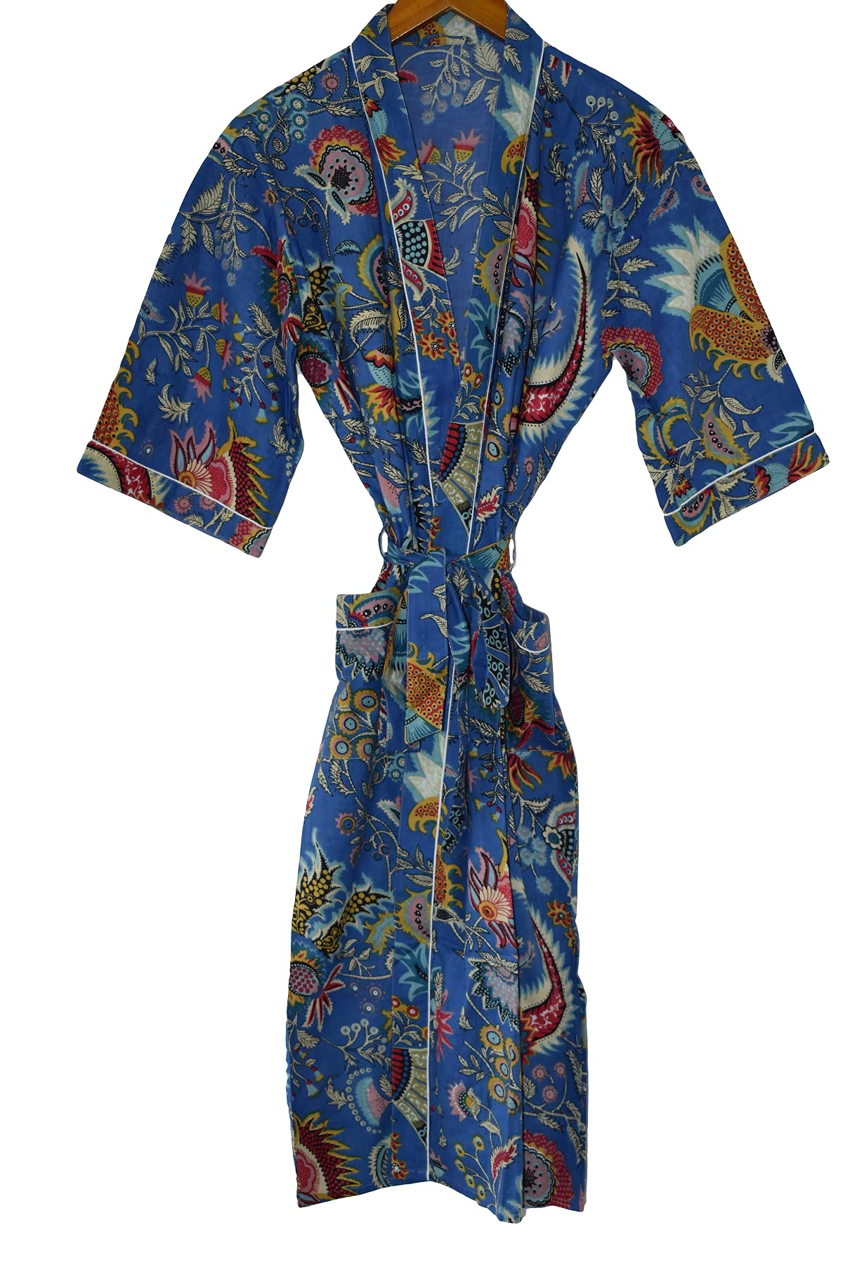 Rajbhoomi Peignoirs de chambre 100 % coton pour femmes et hommes, 100 % coton indien, peignoirs kimono d'été légers, cultivés biologiquement, fabriqués de manière éthique. Convient aux tailles 38 à 46