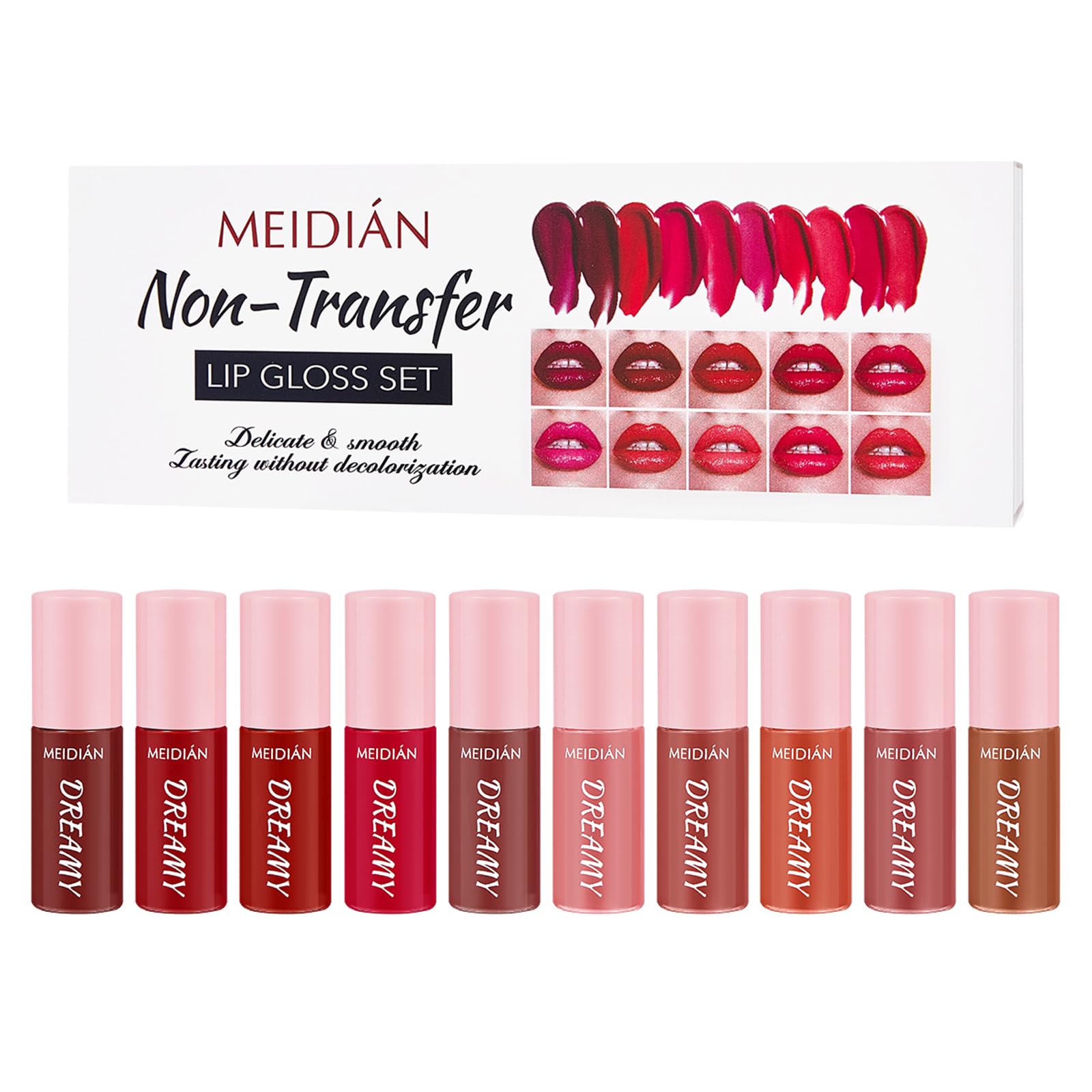 ADMD Matte Lip Gloss Set, 10Pcs Velvet Lip Oil Stain with Non-Transfer Formula, Moisturizing Lip Tint, Travel-Size Mini Lip Gloss for Daily Use 1 Count (Pack of 10)