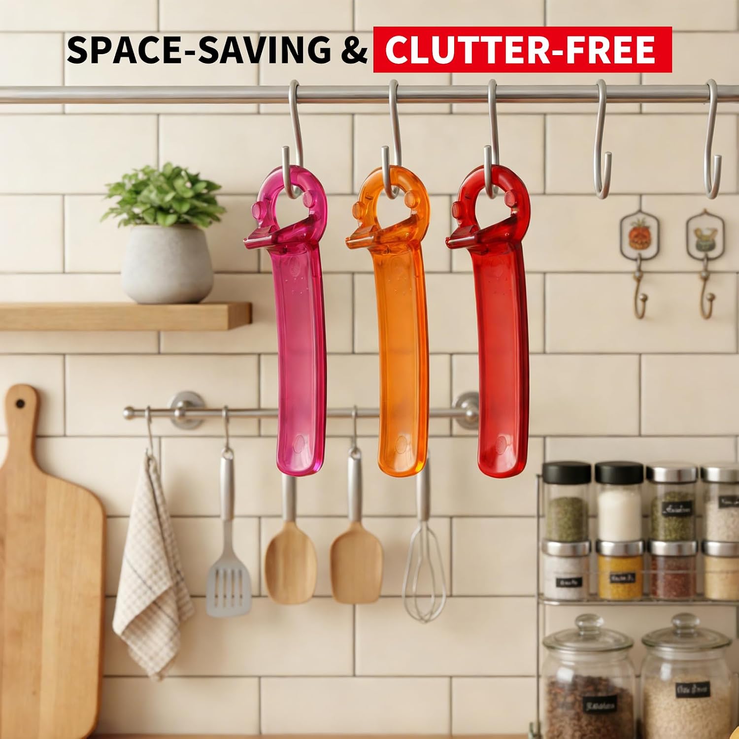 2PCS Easy Jar Key Opener, Multifunctional Jar Opener for Weak Hands, Plastic Bottle Opener for Beer, Soda, Jars, Kitchen Gadgets (Orange and Pink)
