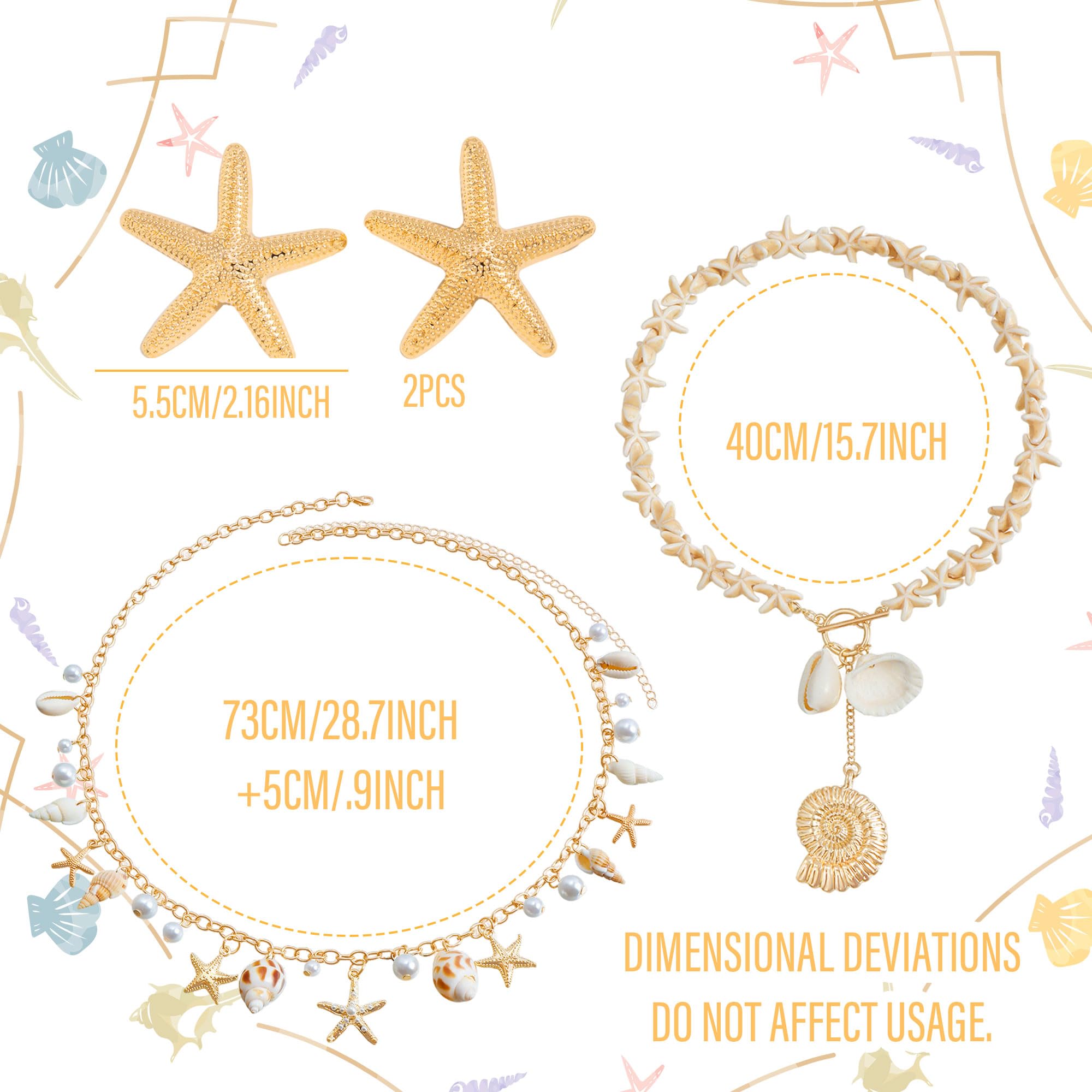 JeVenis Starfish Earrings Necklace Bracelet Hair Clip Mermaid Costume Beach Accessories for Women Seashells Starfish Pearl Summer Beach Gifts for Women - Image 2