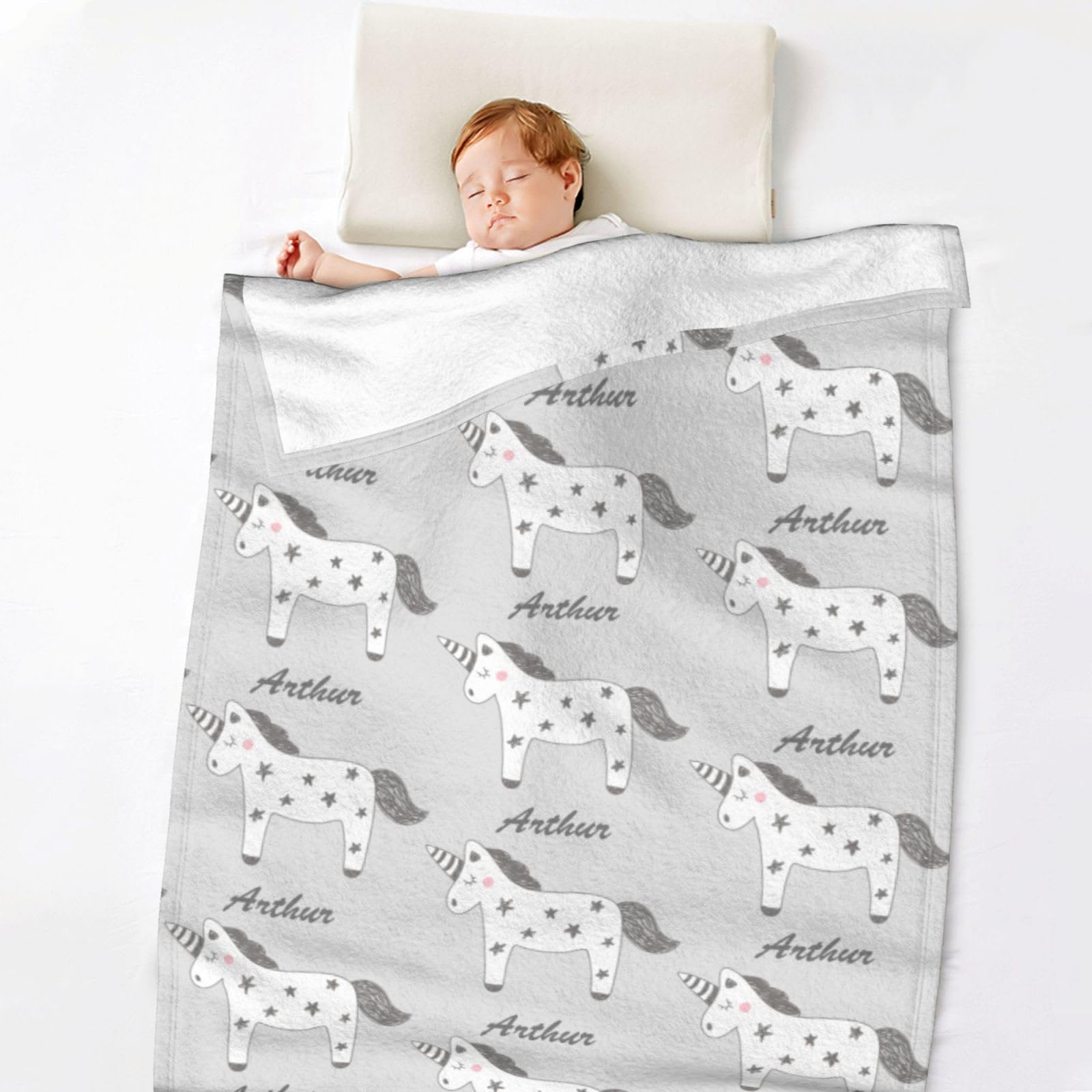 Haisimiery Personalised Blanket Throw for Baby Boys Girls Adults Unicorn Pattern, Customised Baby Blanket Throw with Name Text, Chiristmas Birthday for Newborn Toddlers Kids Adults