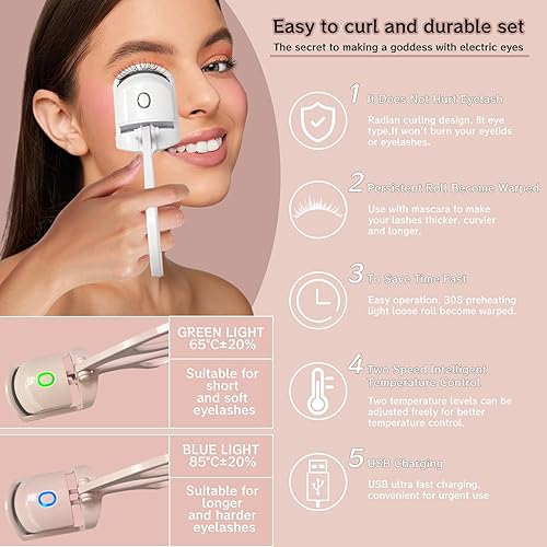 Miniatura 10 de Rizador de pestañas calentado, rizador de pestañas eléctrico de mano, herramienta de rizado de pestañas de larga duración, herramientas de