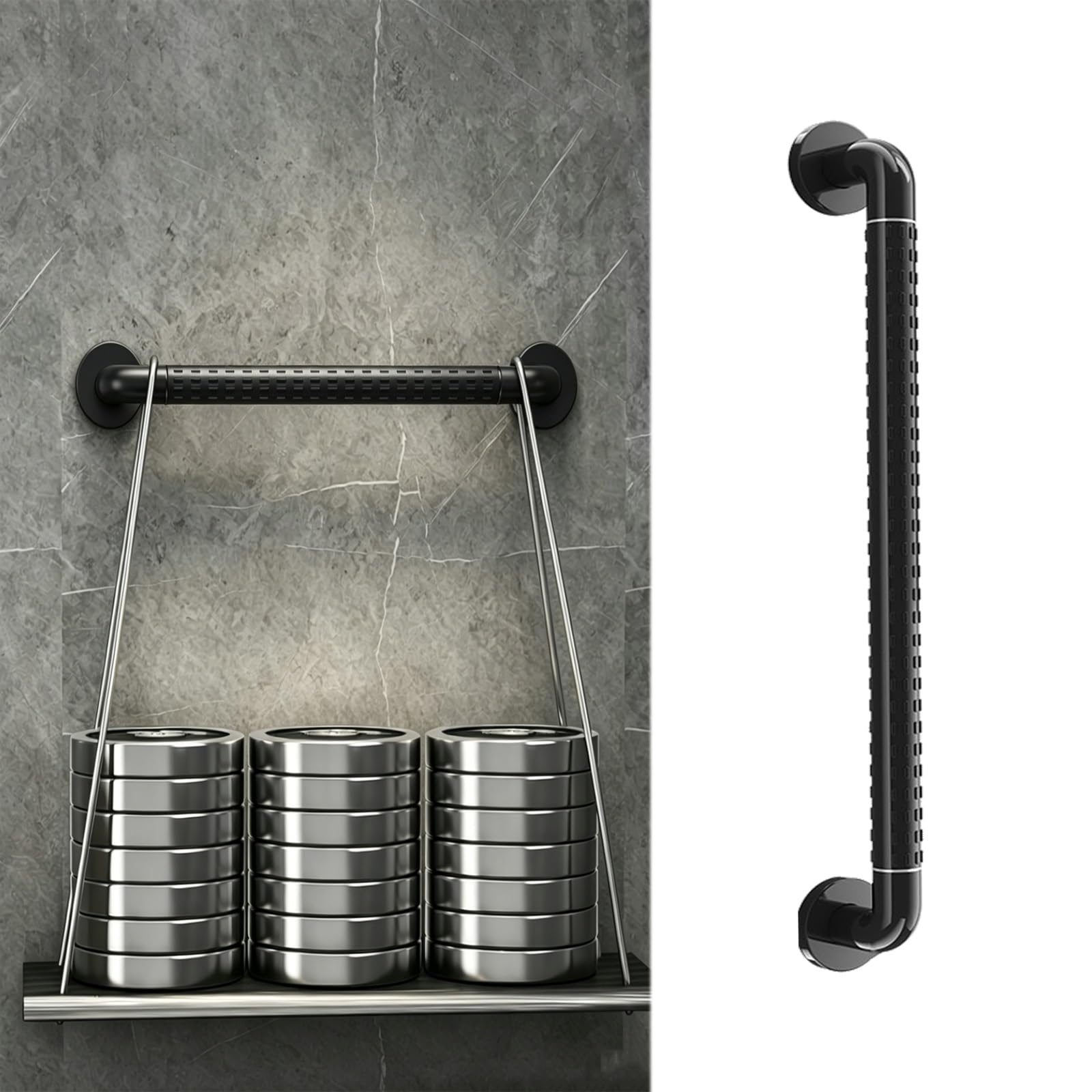 Lmvyuvlf Black Metal Staircase Handrail 50Cm Bathroom Safety Grab Bar,300Kg Load Bearing Non Slip, Wall Mount 304 Stainless Steel Assist Bar(,50Cm/1.64Ft)