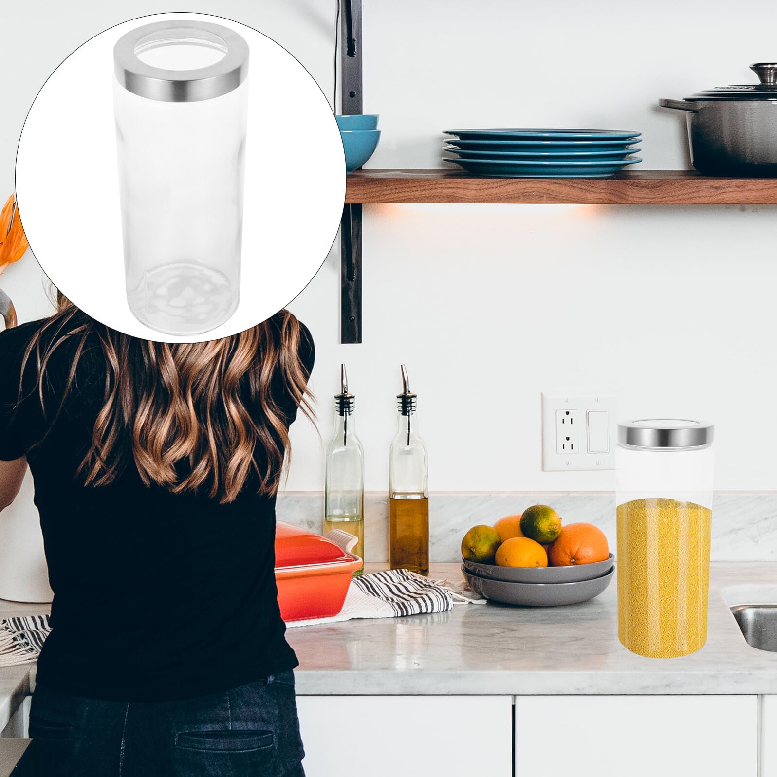 Rundglas Vorratsbehälter mit Luftdichtem Verschluss für Lebensmittel | Transparentes Glas, 1 Stück, für Haferflocken, Nüsse und Snacks, Frischeaufbewahrung, Rundes Format