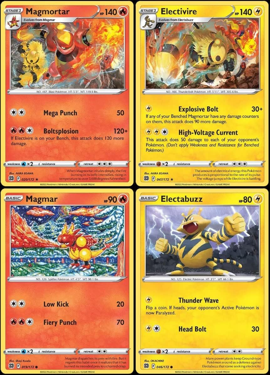 Magmortar 020 172 Electivire 047 172 - Brilliant Stars - Rare - Pokemon 4 Card Lot - Magmar