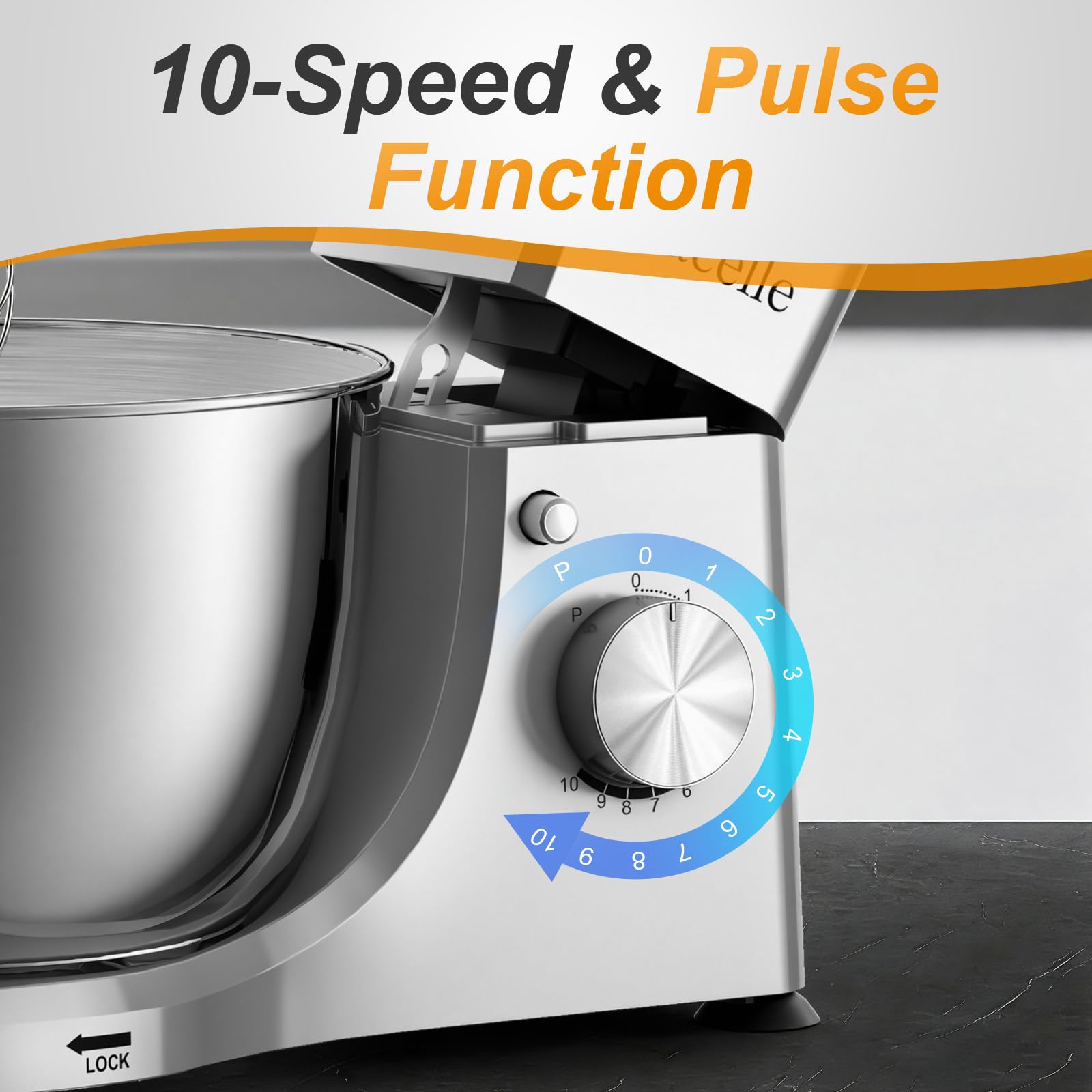 Facelle Robot Pâtissier 1500W, Bol en Inox 5.5L, 10 Vitesses + Pulse, Mouvement Planétaire, Robot Patissier avec Fouet, Crochet et Batteur – Accessoires Lavables au Lave-Vaisselle