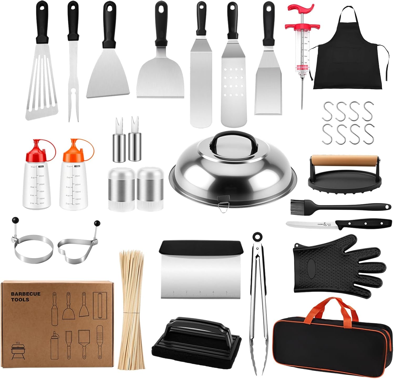 134PCS Griddle Accessories for Blackstone, Premium Stainless Steel Griddle Tool Set with Spatulas, Tongs, Smash Burger Press, Seasoning Bottles, Carry Bag for Camp Chef, Outdoor BBQ