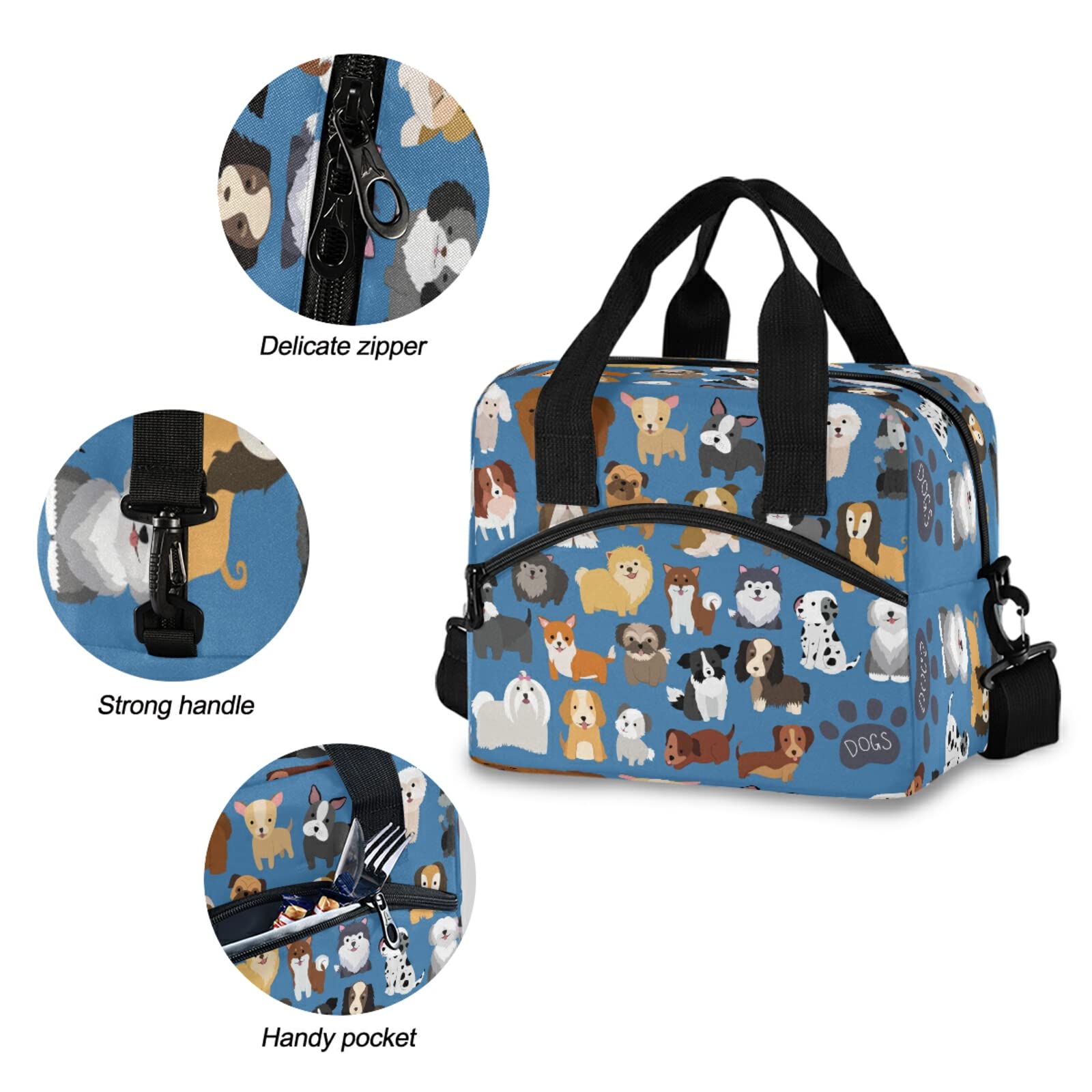 HUXINO Insulated Lunch Bag For Women & Men - Reusable Tote With Shoulder Strap, Magic Cat Design