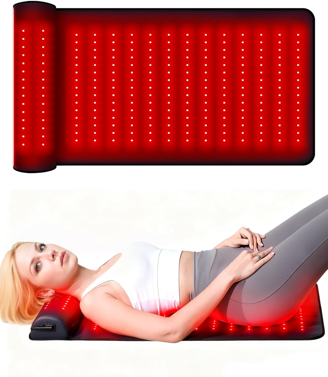 Upgrade 19" × 36" Red Light Therapy Mat for Body with 225 Dual-Wavelength LEDs (660nm & 850nm) & Neck Support for Neck, Shoulder & Back Pain Relief Black
