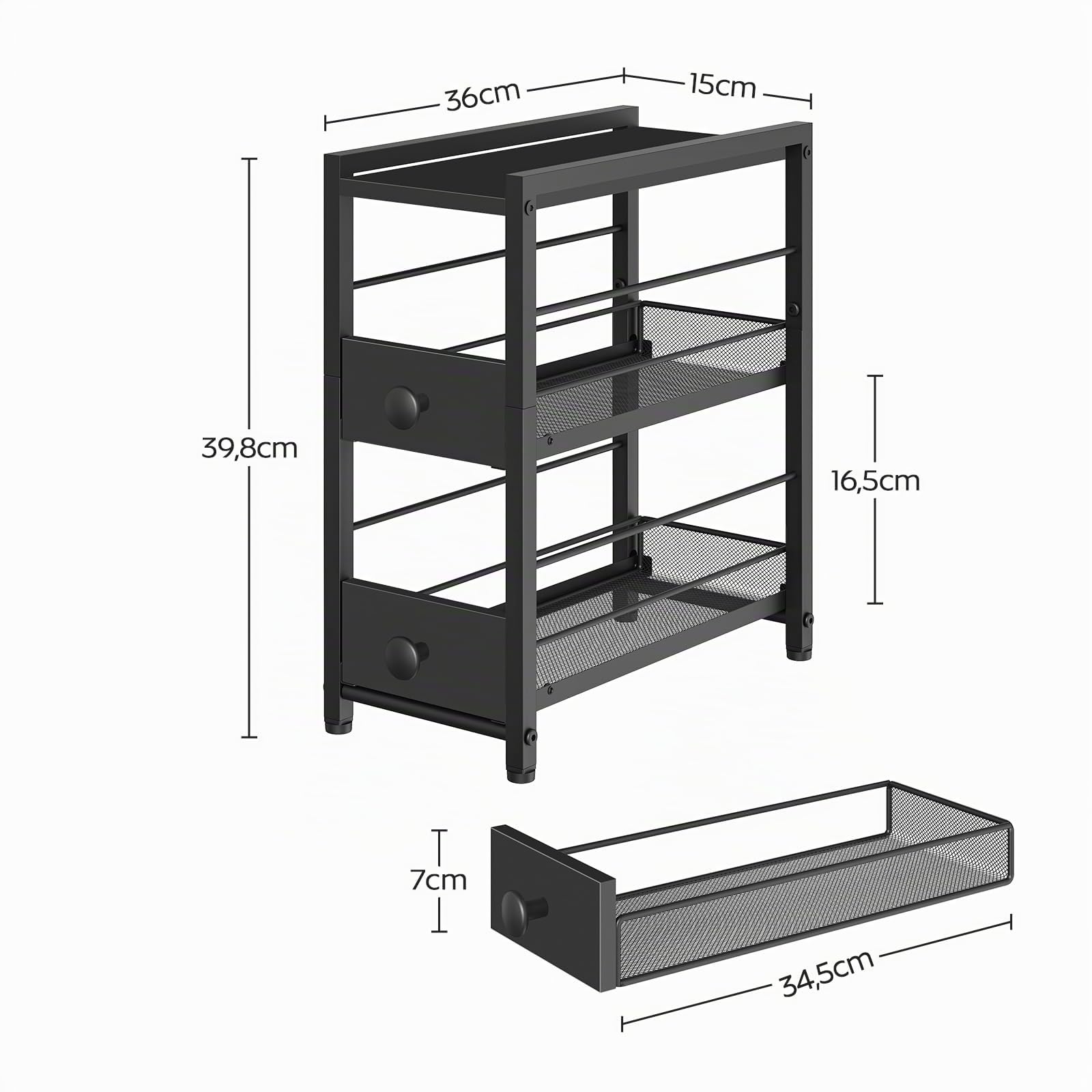 YATINEY Étagère à Épices à 3 Niveaux, Organisateur Étroit pour Plan de Travail de Cuisine avec 2 Tiroirs, Rangement Café avec Tiroirs Coulissants, pour Capsules de Café, XSR02BB