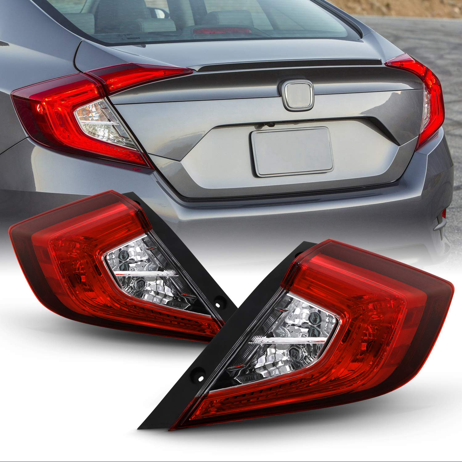 Amazon.com: AKKON - Fits 2016 2017 2018 2019 2020 2021 Honda Civic Sedan  [US Built] Red Clear Tail Lights Outer Pair Driver Left+Passenger Right :  Automotive