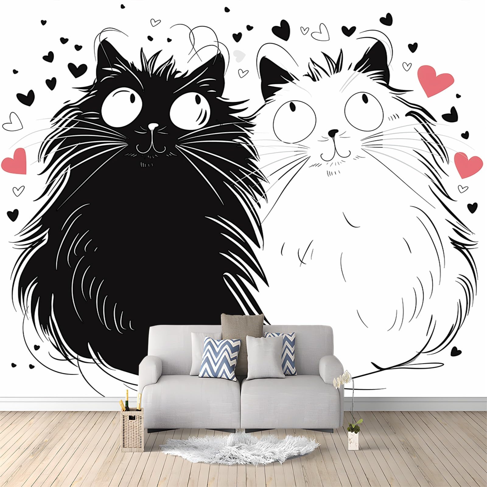 Tapeta z motywem kota, z włókniny, 250 x 175 cm, odpowiednia fototapeta do pokoju, sypialni, kuchni, salonu, pokoju dziecięcego, dekoracja domu, biała