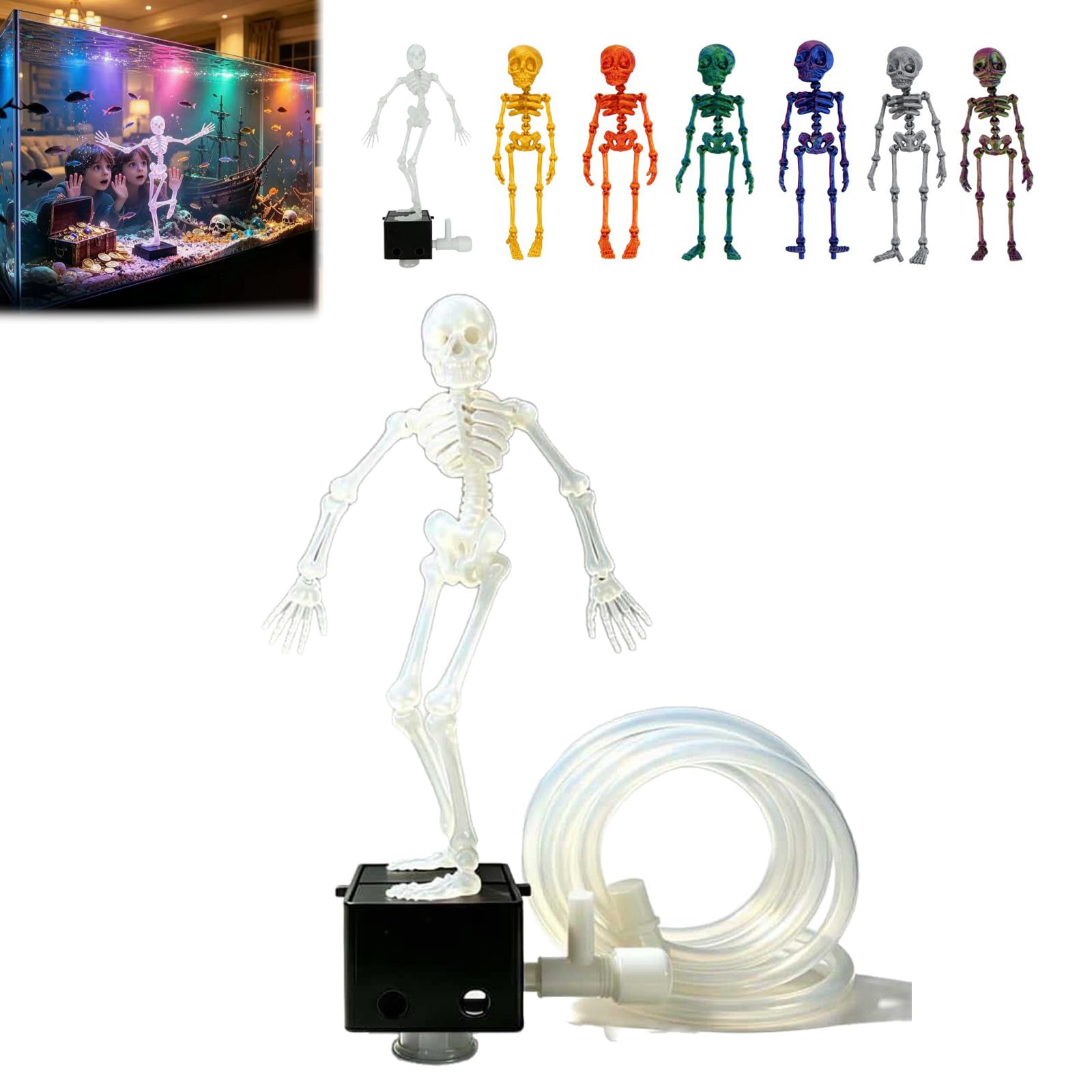 Dancing Skeleton Aquarium Bubbler Interactive Fish Tank Decor (#G)