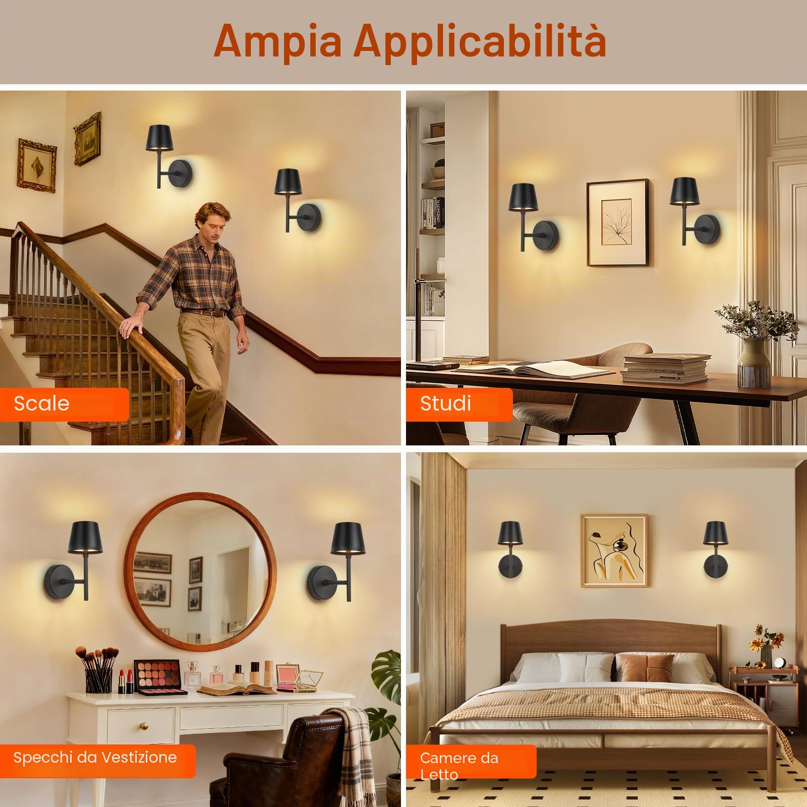 Ketom 2 Pezzi Applique da Parete Interno Senza Fili, con Telecomando | Lampada da Parete Interno Ricaricabile con Telecomando, Lampada da Muro a Batteria, 3 Temperatura Colore, Timer, Dimmerabile