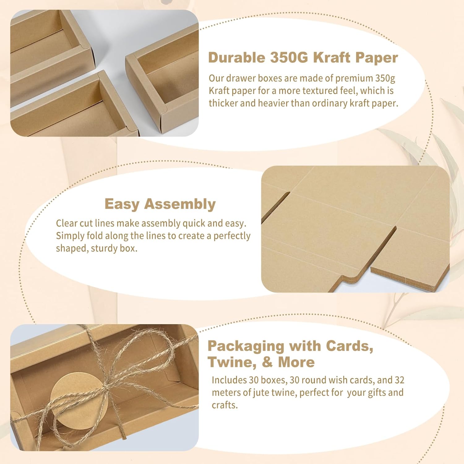 biguphate 30 Kraft Paper Cardboard Boxes Kits, Internal Dimensions 5.5x2.7x2 IN Homemade Soap Box with Blank Tags and Jute String, Small Gift Boxes for Jewelry, Candy, Wrapping Party Favor