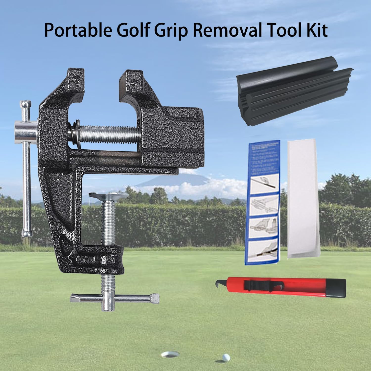 Golf Grip Removal Tool Kit, Golf Club Regripping Kit - Includes Portable Golf Club Vise Clamp, 13pcs Grip Tapes, Hook Knife & Rubber Sleeve