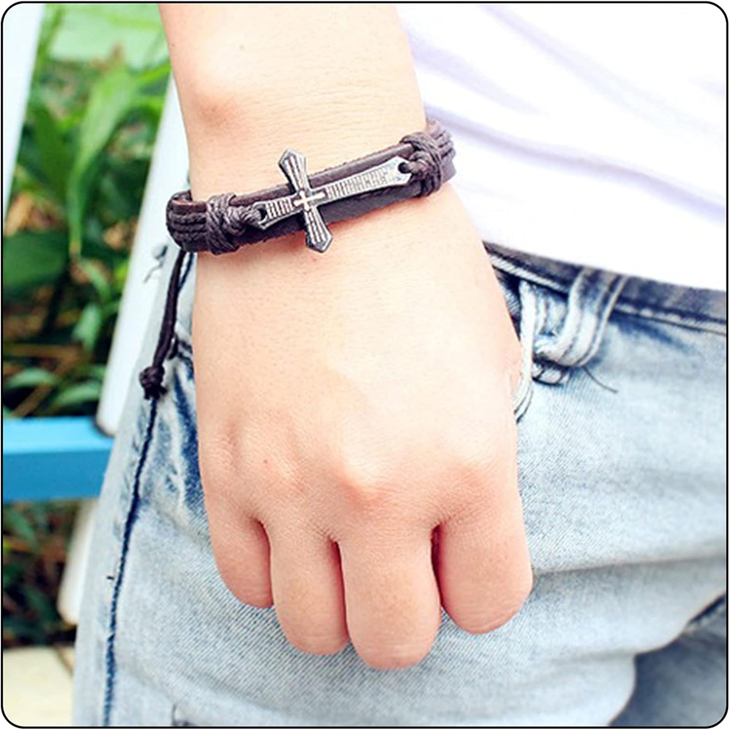 Fashion Religious Cross Spain Lord's Prayer Bracelet Leather Rope Bracelet - Image 6