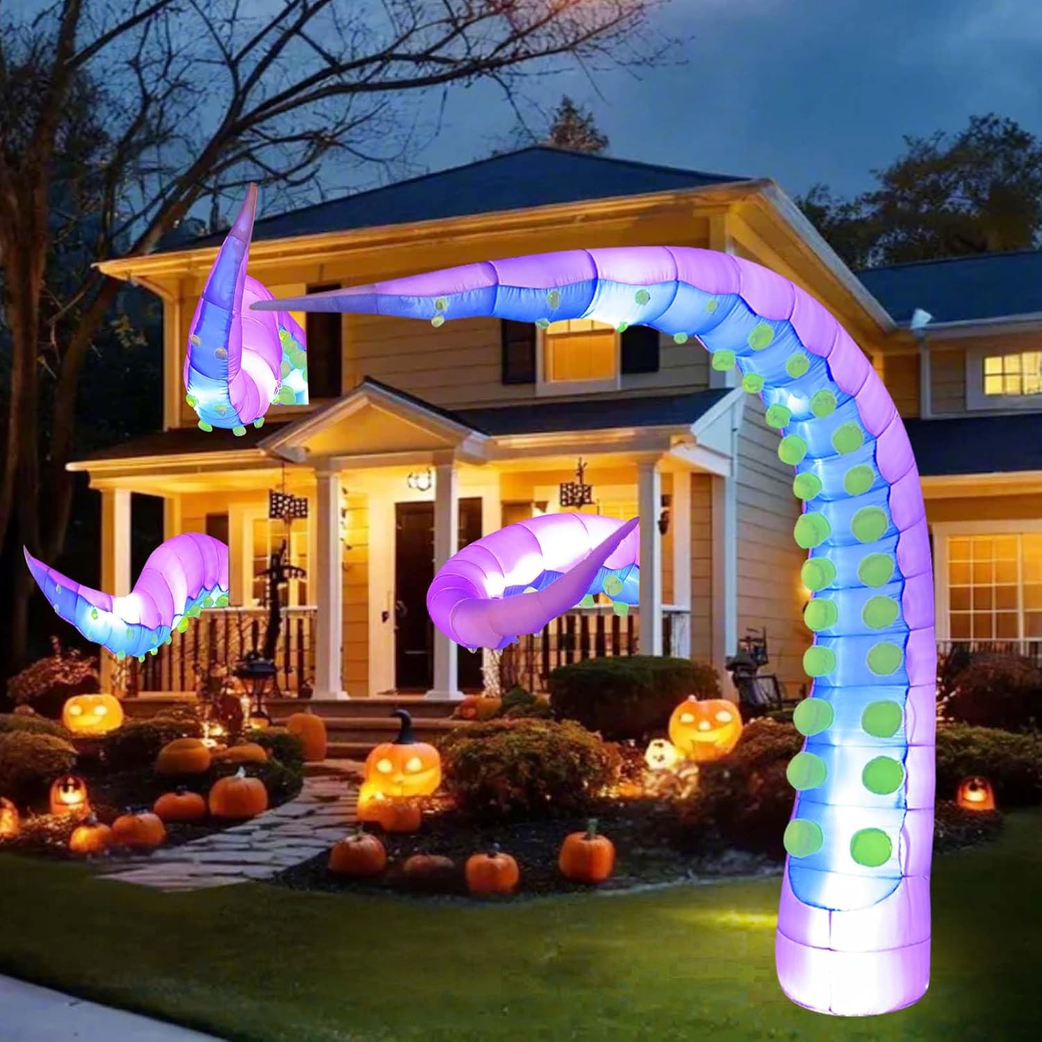 Premium 16 FT Inflatable Tentacles for Halloween with Durable Tear-Resistant Fabric, Bright LED Lights, Quiet Blower, Giant Spooky Purple Octopus Yard Decoration (1 PCS, Model B)
