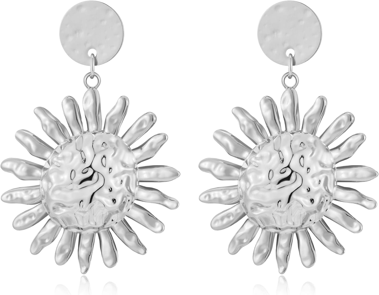 Gold Silver Sun Dangle Earrings Women Trendy Round Statement Vintage Boho