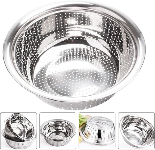 Miniatura 8 de COHEALI Stainless Steel Rice Strainer Capacity Metal Drain Basket Vegetable Washing Basin Kitchen Strainer for Fruits and Dishes