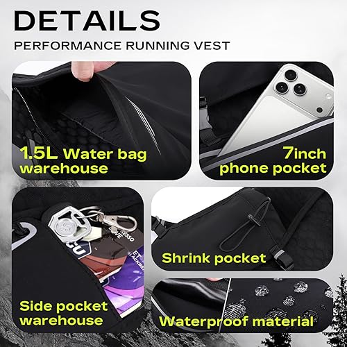 Miniatura 6 de Chaleco de correr para mujeres y hombres con bolsa de agua de 1.5 L, malla ligera, transpirable, resistente al sudor, correas ajustables en la