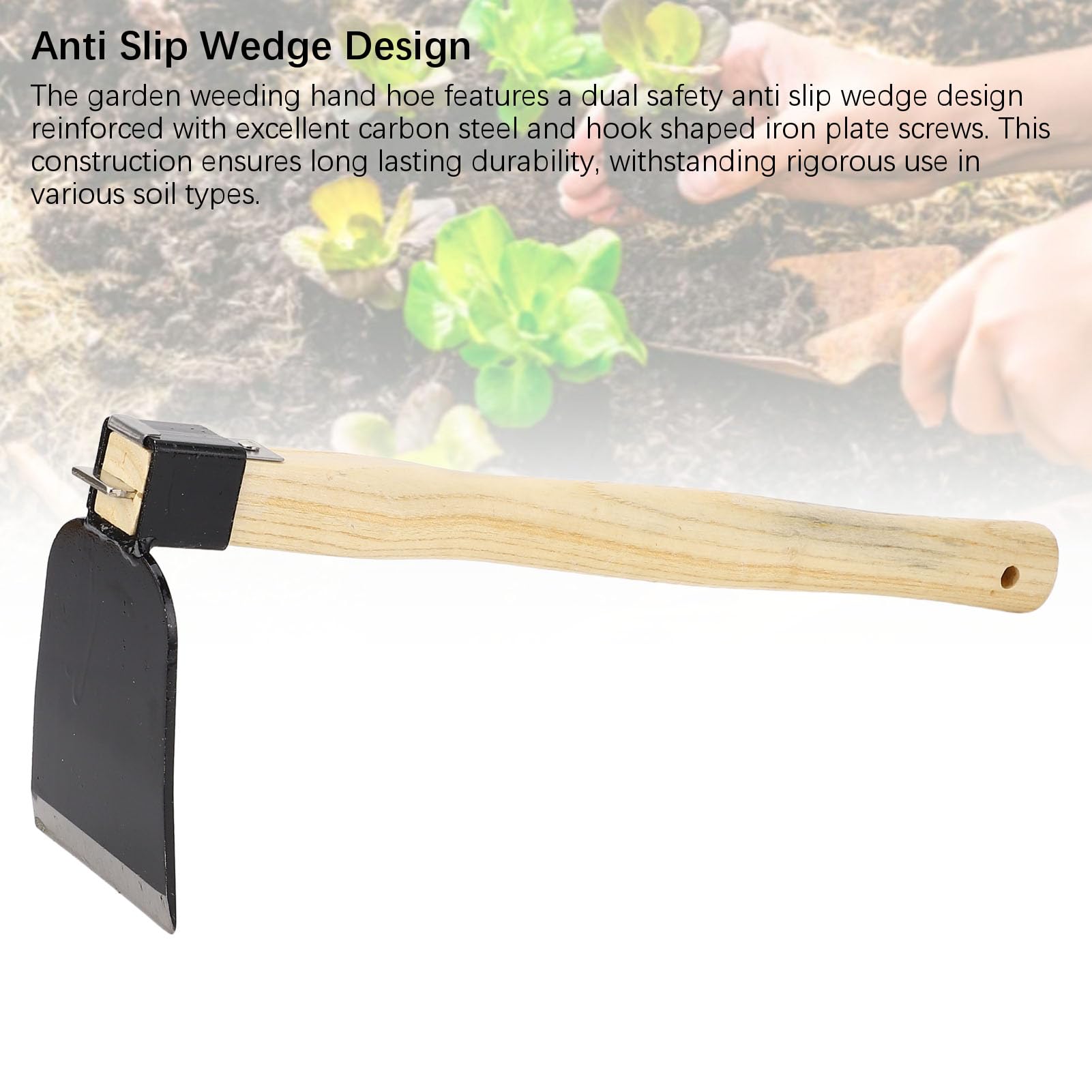 Azada de Mano con Mango de Madera, Azada de Jardín para Deshierbe y Plantar