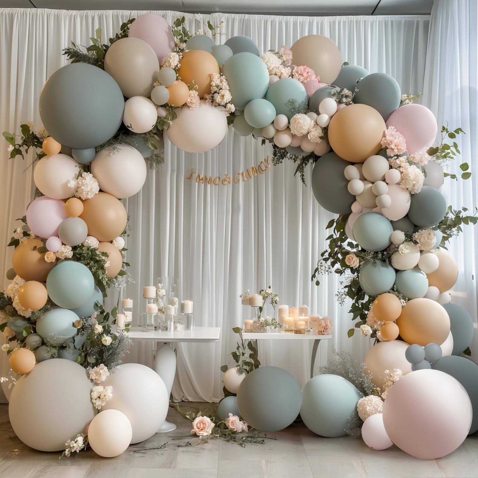Dusty Green Nude Pink Balloons Arch Kit, Double Stuffed Pastel Balloon Arch Dark Light Green Pink Nude Cream White Sand Tan Balloons for St. Patrick's Day Wedding Birthday Party Woodland Decorations