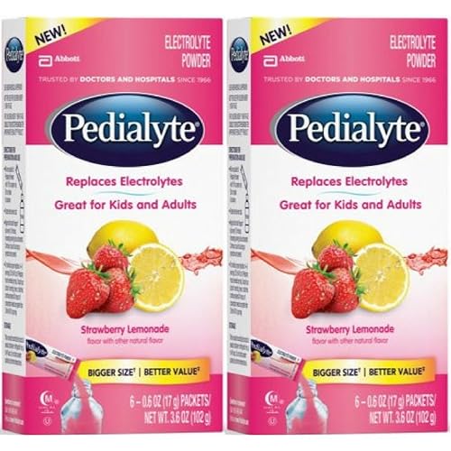 Pedialyte Limonada de fresa de 0.60 oz en polvo, 6 onzas (paquete de 6-2)