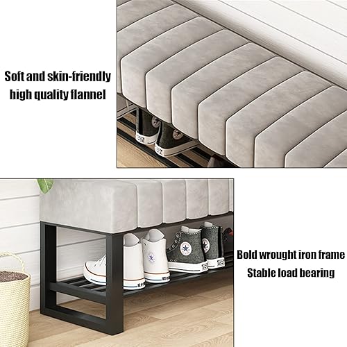Miniatura 6 de Taburete multifuncional resistente para sala de estar, pasillo, taburete de terciopelo suave con asiento acolchado, banco de almacenamiento tapizado