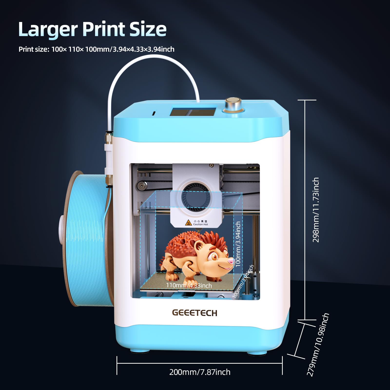 GEEETECH M1S 3D-Drucker mit Wi-Fi, mit intelligenter Steuerung, 3D Drucker für Anfänger, Doppelantrieb Direktantrieb-Extruder-3D-Drucker 250 mm/s für 3D Printer mit Farbbildschirm M1 Blau