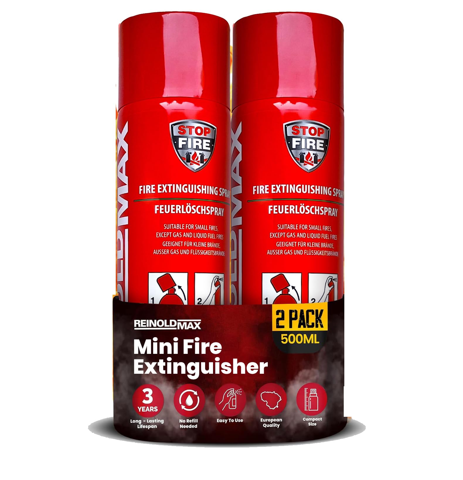 2x500ml All-in-1 Fire Extinguisher Home - Compact & Effective Small Fire Extinguisher