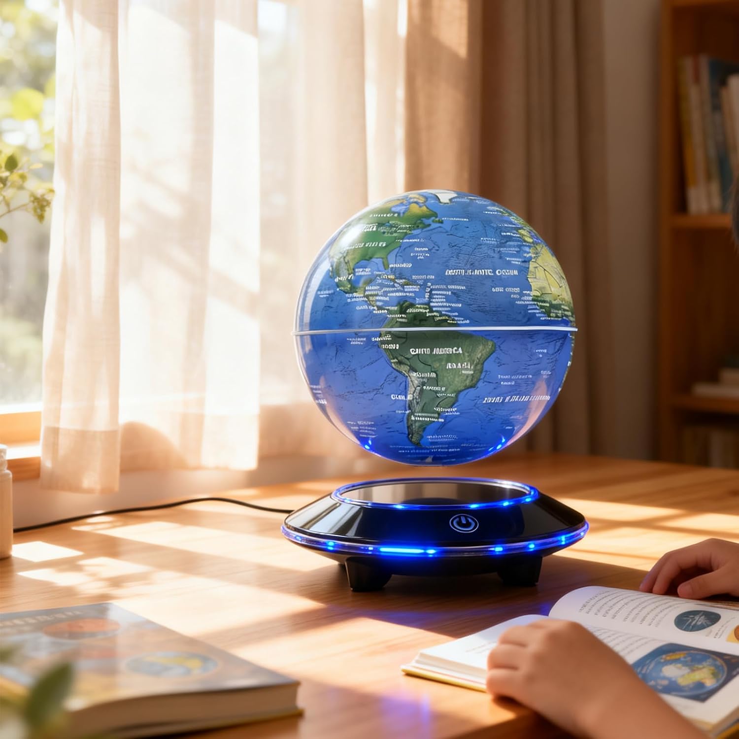 Levitating Globe, Floating Globe 6 Inches, Magnetic Levitation Rotating World Map Globes Lamp with LED Lights for Home Office Decoration, Night Lights Gifts (White Light)