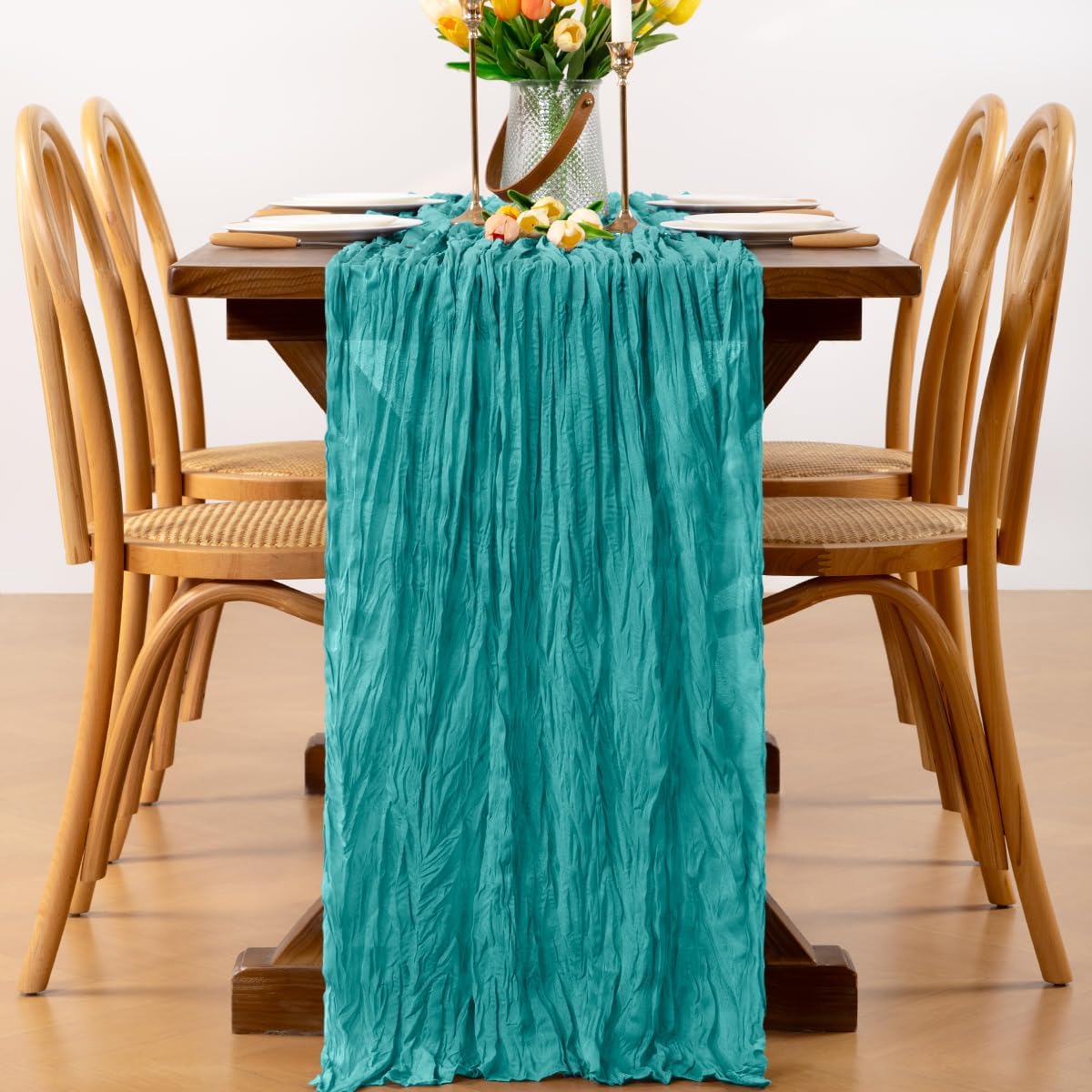 Teal Cheesecloth Table Runner 12 Pack Boho Gauze Easter Spring Table Runner 22×120 inch 10FT Table Decor for Wedding Baby Bridal Shower Birthday Party Ceremony