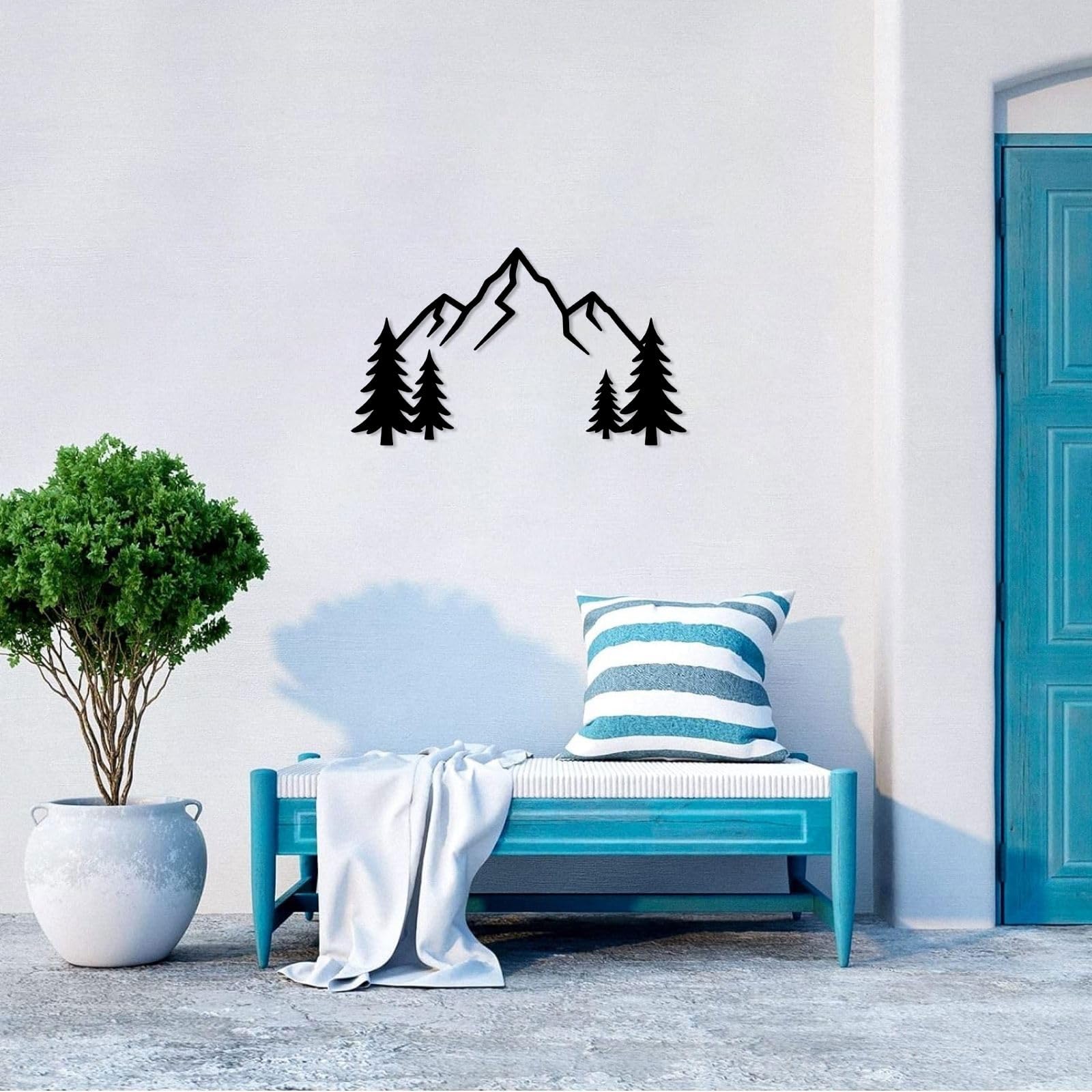 Dekoracja ścienna do salonu, prosta dekoracja (61 cm) | Mountain Peaks Forest Metal Wall Art Metal Outdoor Decor Metalowe znaki Sztuka ścienna Dekoracja