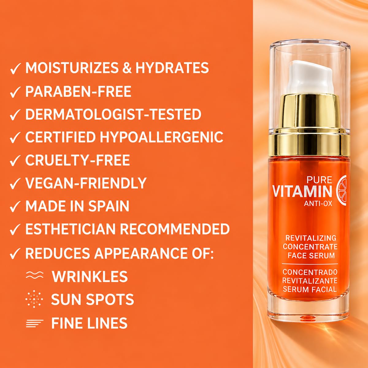 Noche Y Dia Vitamin C Serum for Mature Skin - Made in Spain - Anti Aging Formula Hydrates, Moisturizes, Firms - Targets Sun Spots, Fine Lines, Wrinkles - 30mL (1 fl oz)