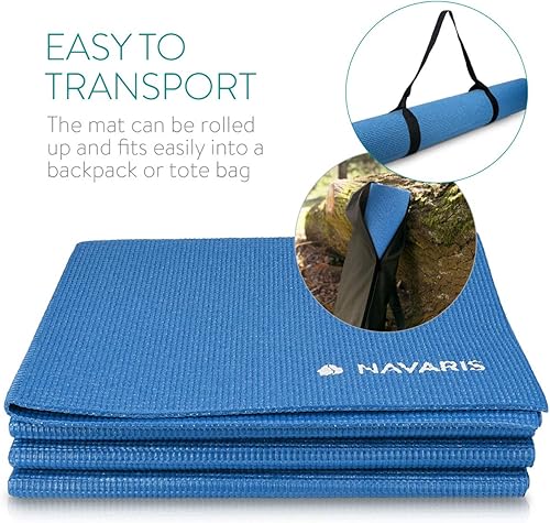Miniatura 3 de Navaris Esterilla de yoga plegable para viajes, tapete de ejercicio de 18 de pulgada (0.157 in) de grosor para yoga, pilates, entrenamiento,