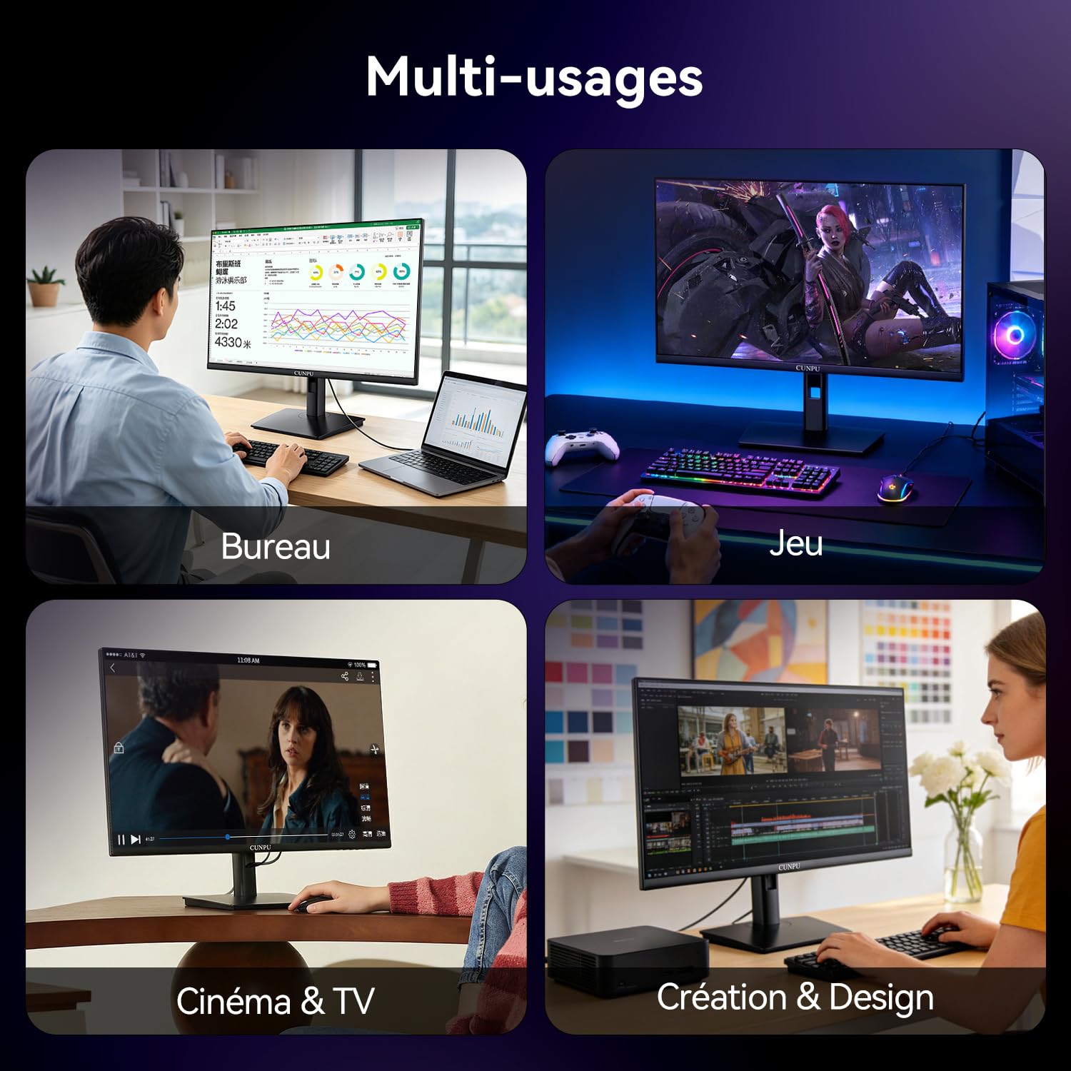 CUNPU Écran PC 27 Pouces 4K 160Hz, Fast IPS 1ms, HDR400, Réglable en Hauteur, 135% sRGB,100% Adobe RGB,100% DCI-P3, 2X HDMI 2.1 for PS4/5/XBOX 4K 120Hz & 2X DP 1.4, Protection oculaire