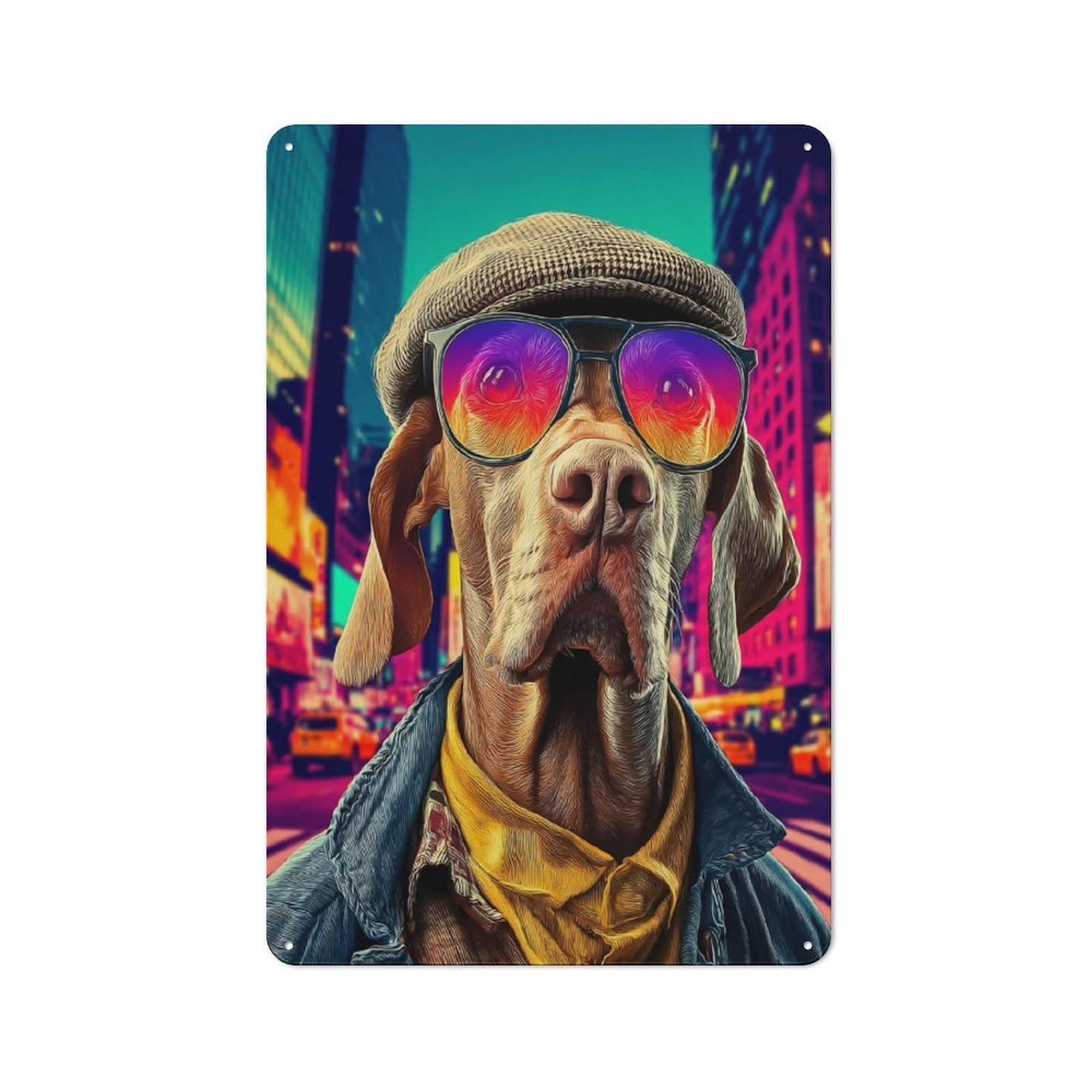 Junmoney Stylish Dog In Cityscape -1 Retro Vintage Tin Sign 30X20cm, Cafe Wall Decor For Kitchen, Cafe, Pantry Or Dining Room