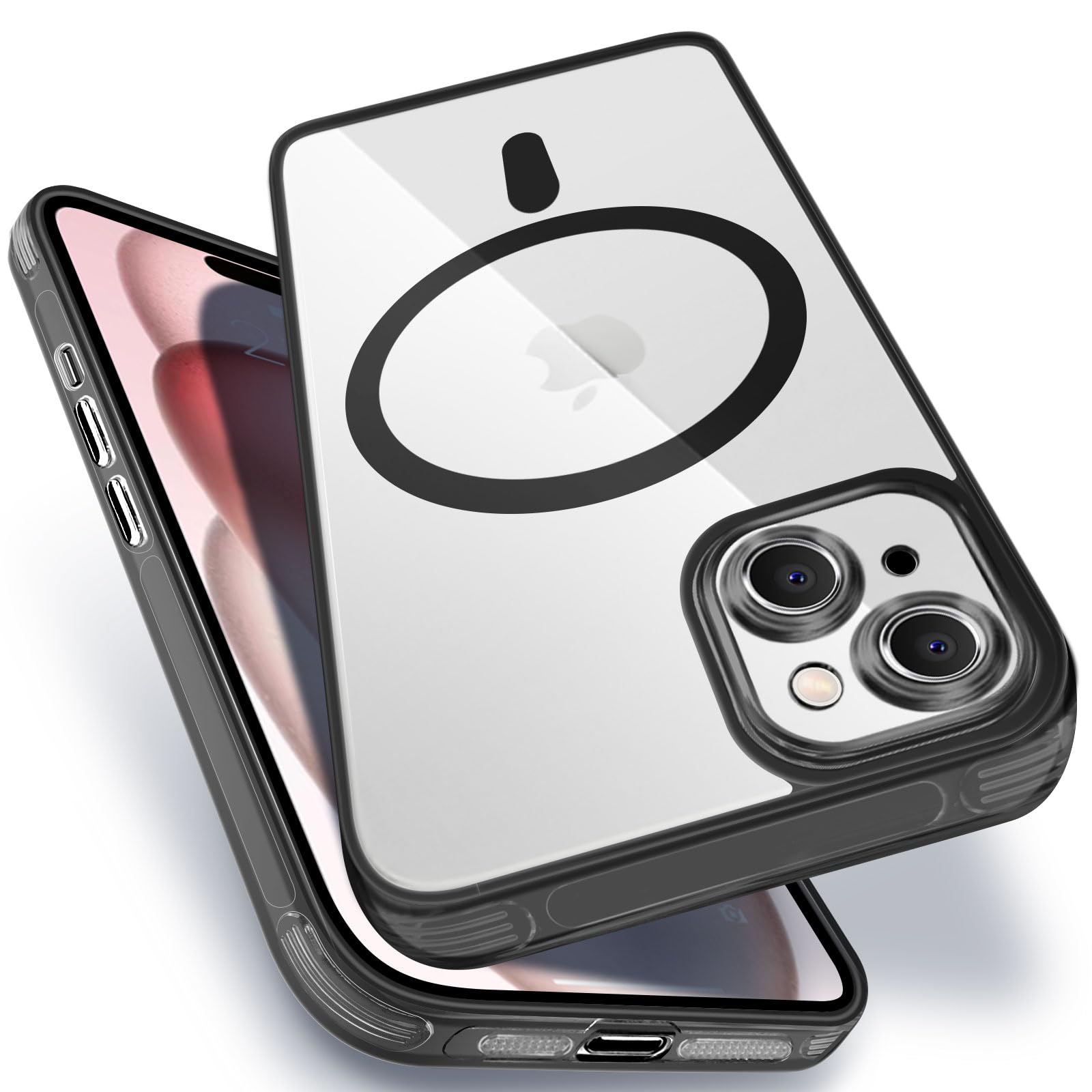 For iPhone 15 用 MagSafe対応 クリア ケース 耐衝撃 米軍MIL規格 アイフォン15用 スマホケース PC背面 TPU 保護ケース いpほね15用 カバー 全透明 傷つけ防止 ワイヤレス充電対応 クリアバック 6.1インチ用 ALIGADUO（ブラック）