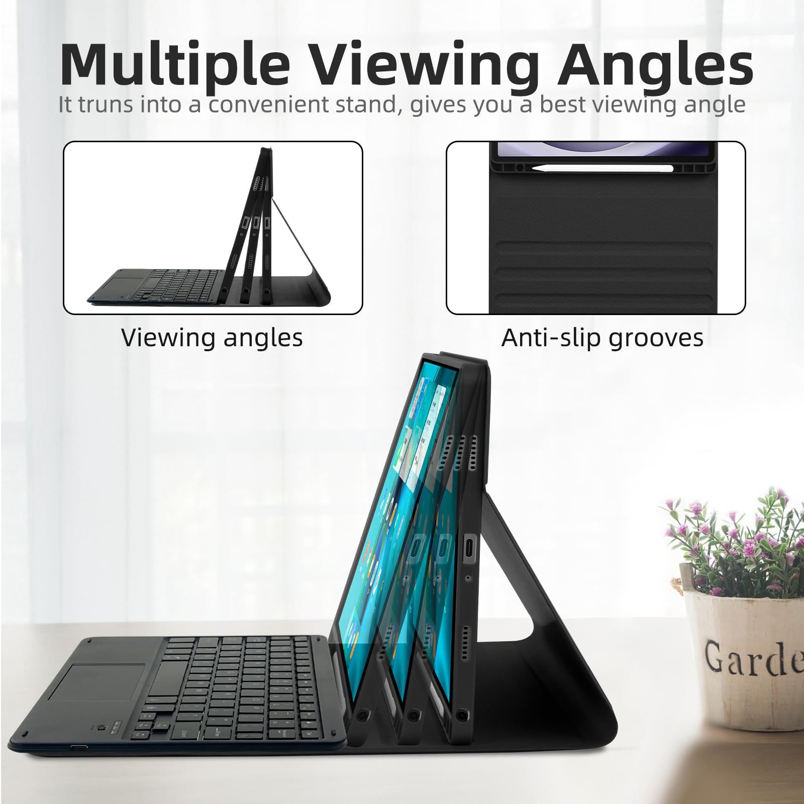 Etui klawiaturowe do Samsung Galaxy Tab S10FE Plus 13,1'' 2025, podświetlany 7 kolorów, inteligentny panel dotykowy, odłączana magnetyczna klawiatura bezprzewodowa z uchwytem S Pen, zielone
