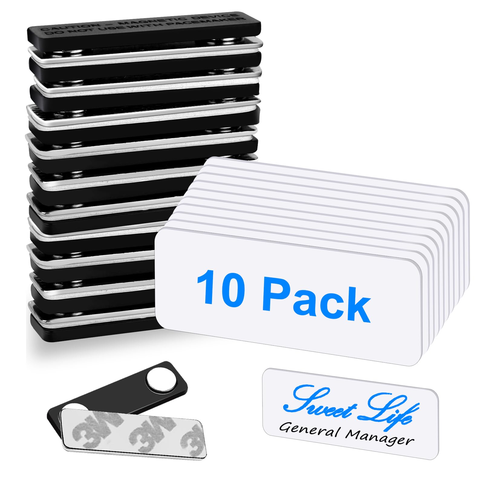 Magnetic Name Tags, 10-Pack Engravable Name Badge with Magnetic Backing, Reusable Name Tags(1" X 3")