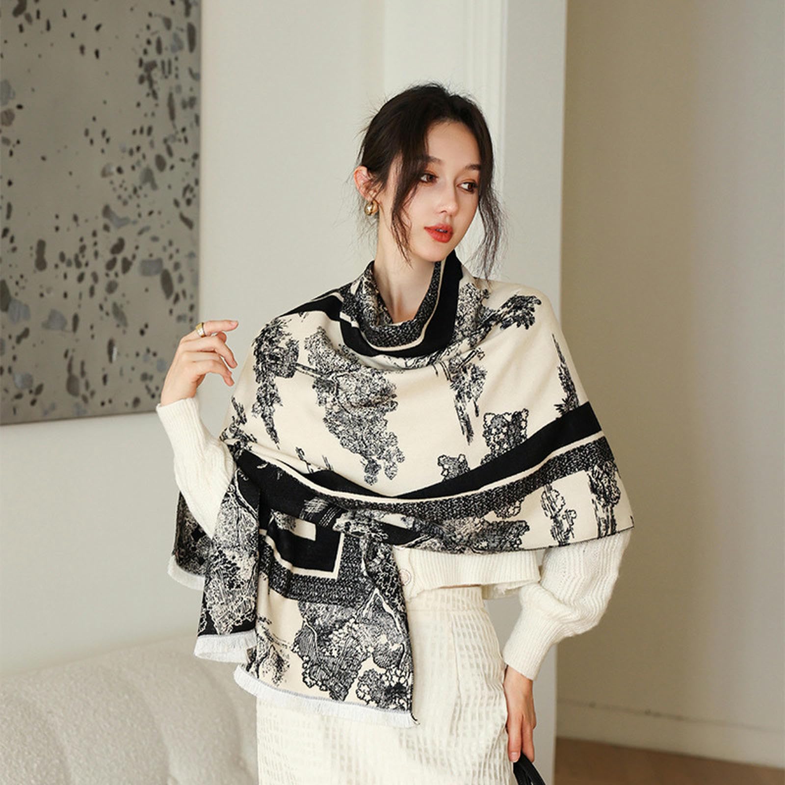 Sciarpa Donna Sciarpa da Donna in Cashmere Imitazione Ispessita E Allungata per Mantenere Il da Collo in Lana con Scialle Abbigliamento Esterno Regalo da Donna-Grigio