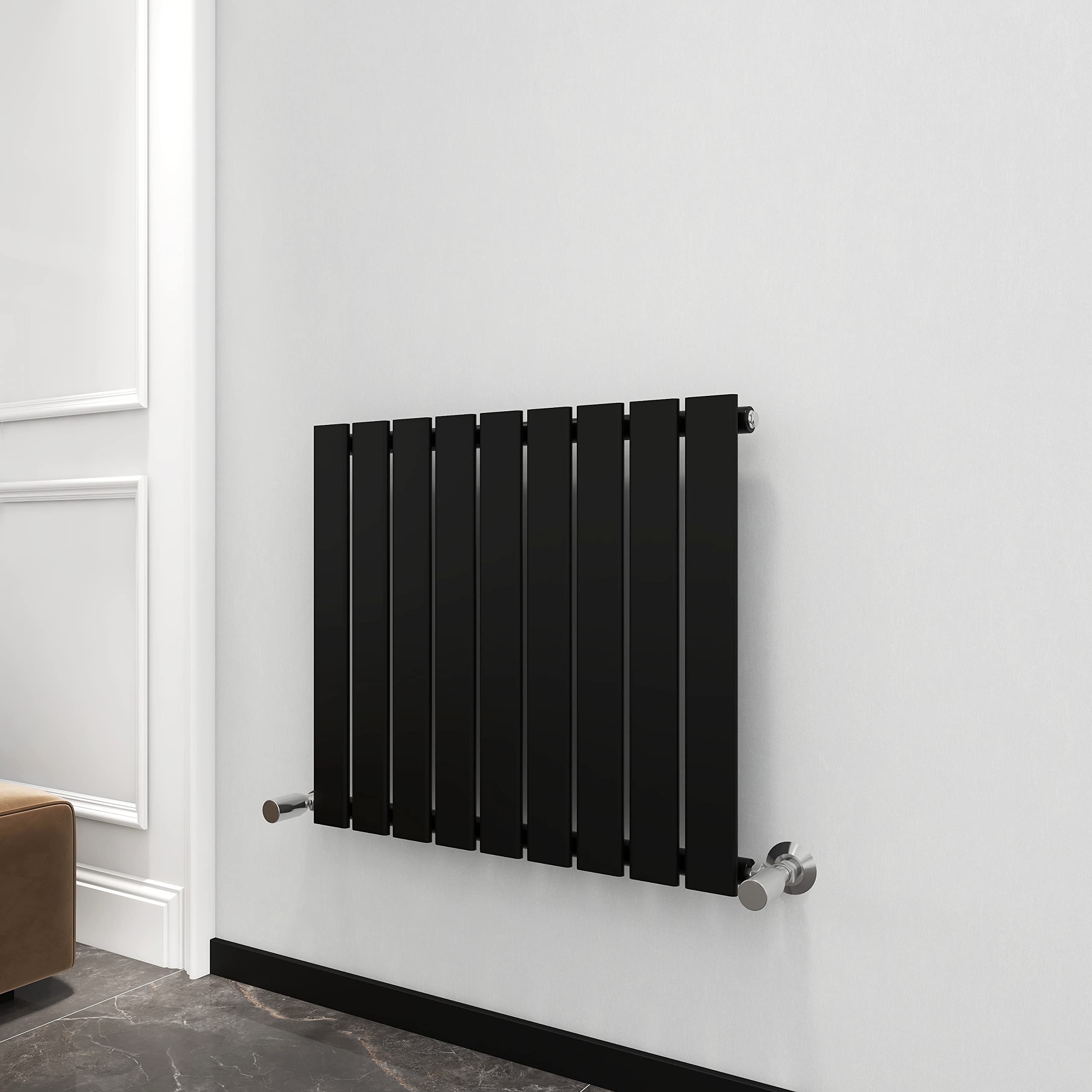 Mcc Direct Black Radiator Horizontal Vertical Designer Flat Panel Central Heating Radiator 600Mm Height (600X612mm Single, )